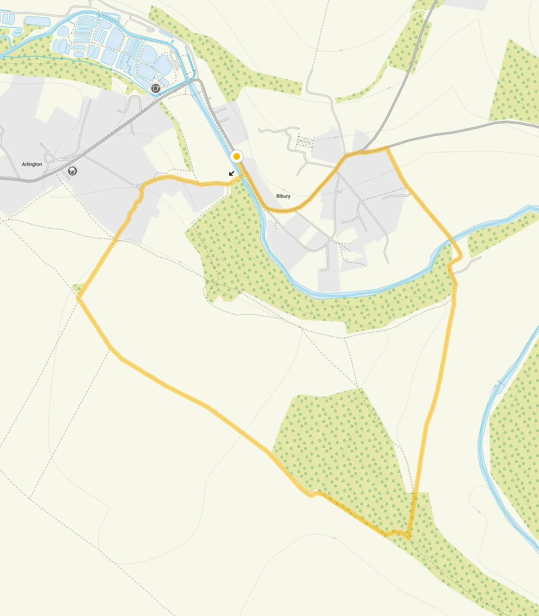 Route map for Bibury Walk, Gloucestershire