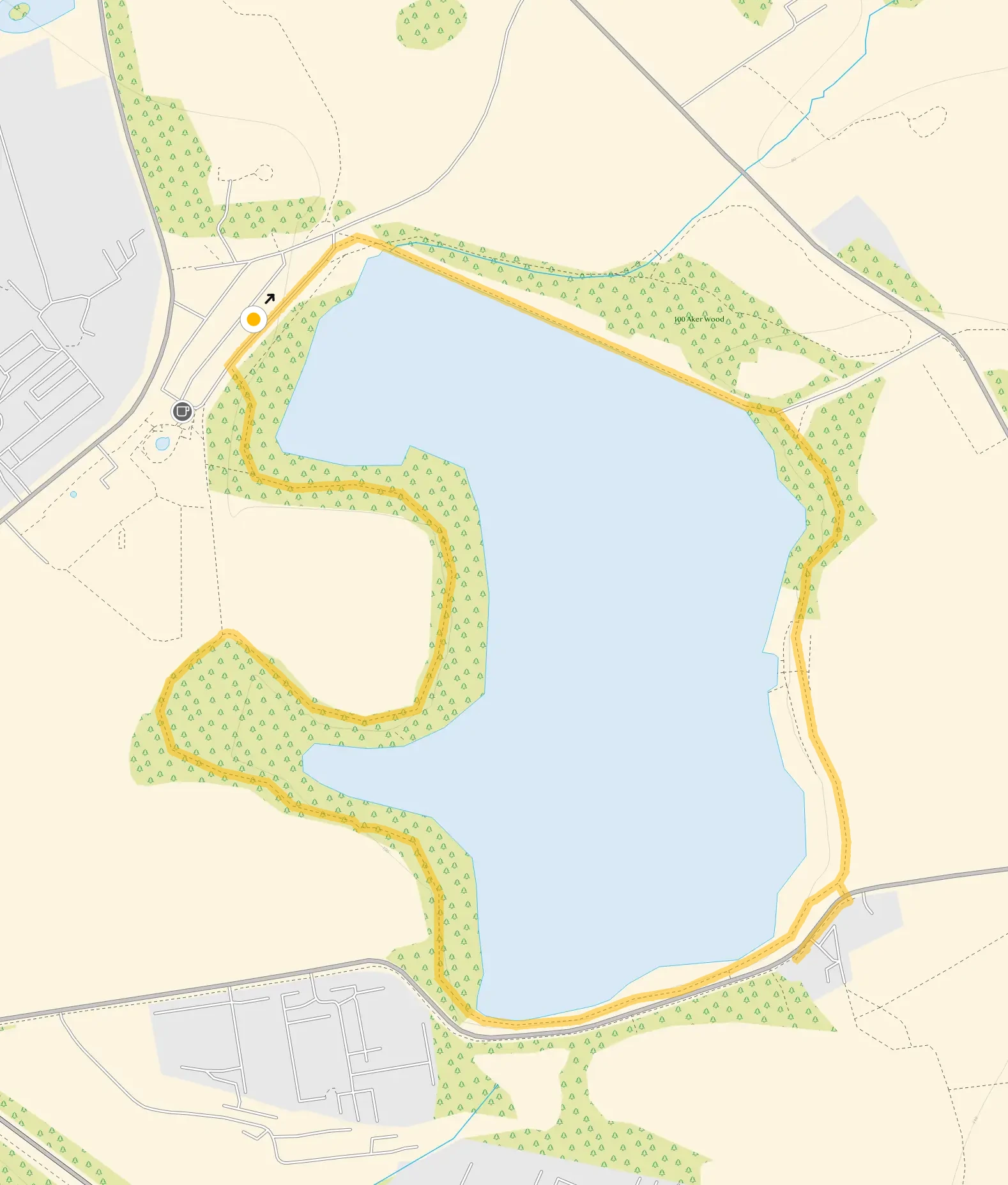 Route map for Aldenham Country Park Lake Circular Walk, a 1.75 mile circular walk in Hertfordshire