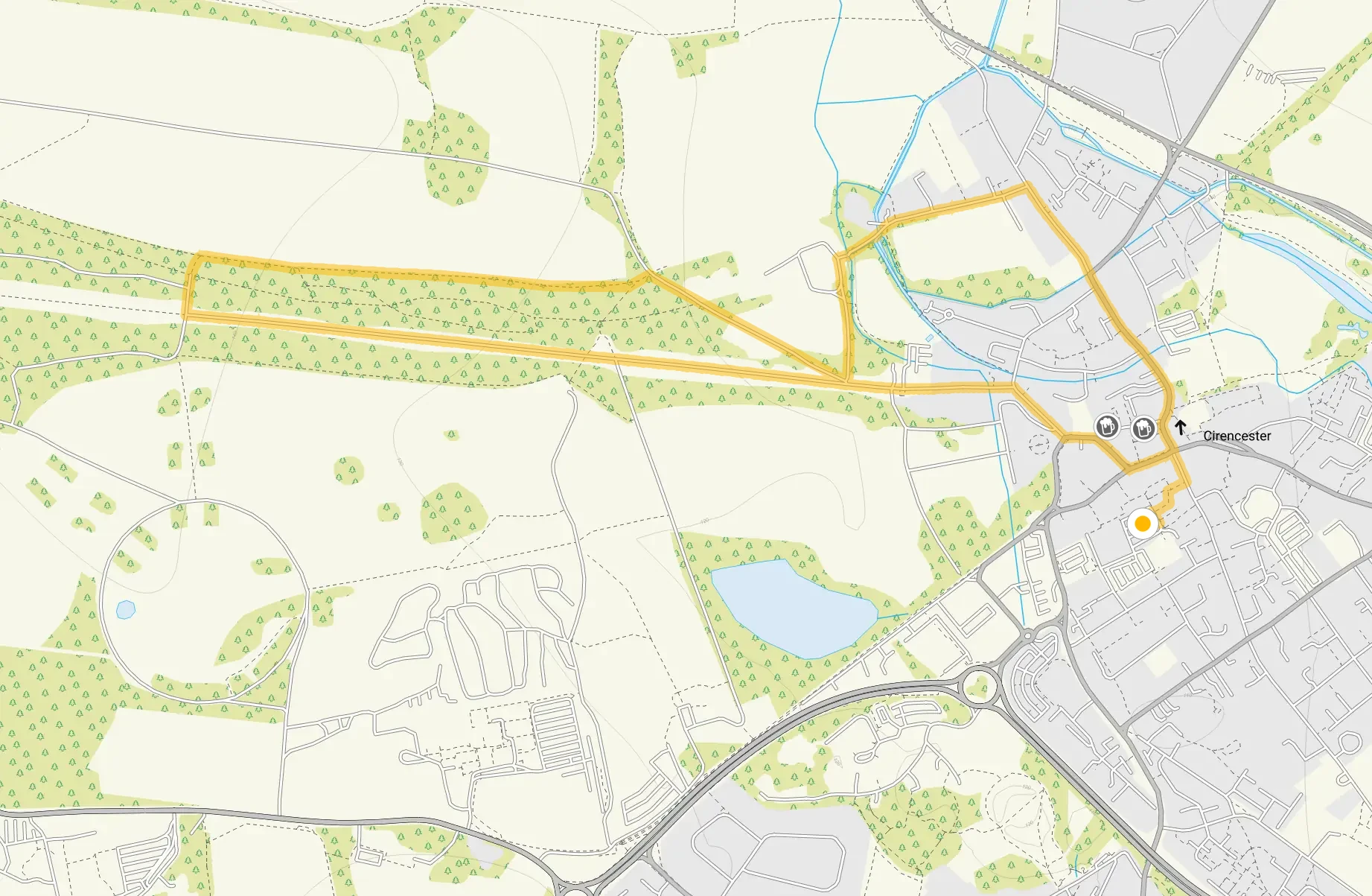 Route map for Cirencester Walk, a 2.75 mile circular walk in Gloucestershire