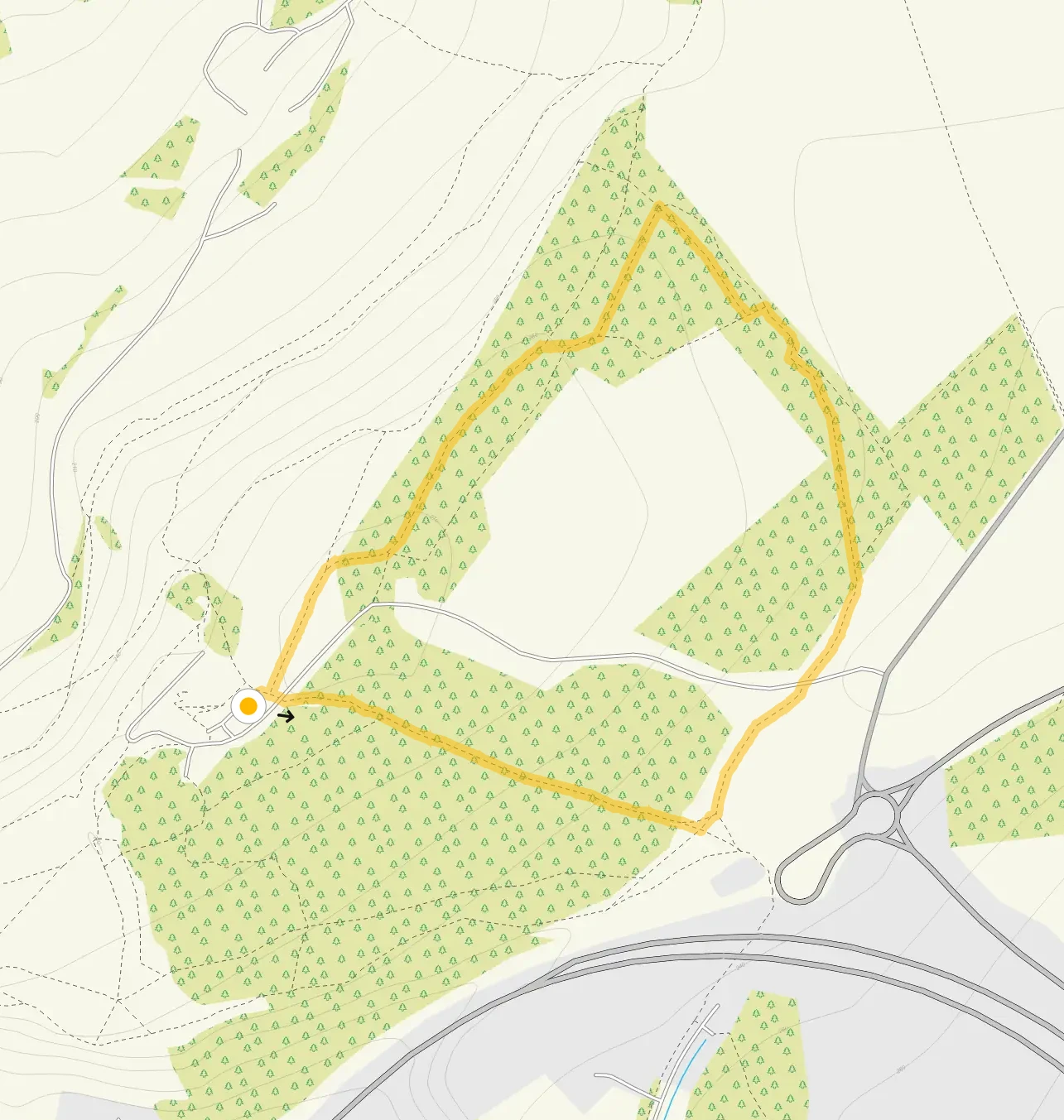 Route map for Crickley Hill Walk 1, a 1 mile circular walk in Gloucestershire