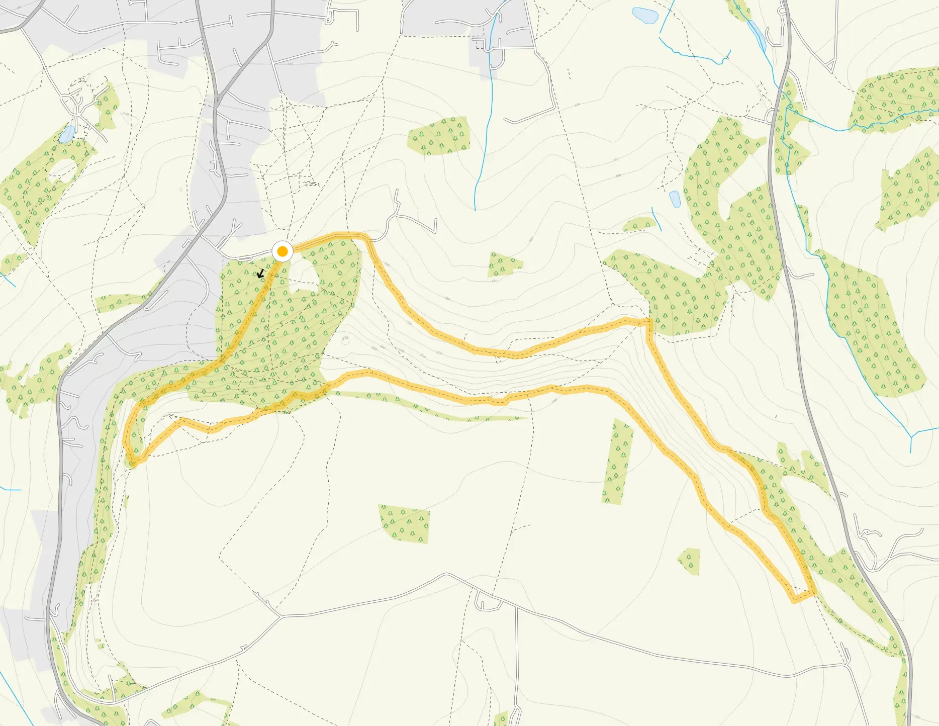 Route map for Leckhampton Hill Walk 3, a 3.5 mile circular walk in Gloucestershire