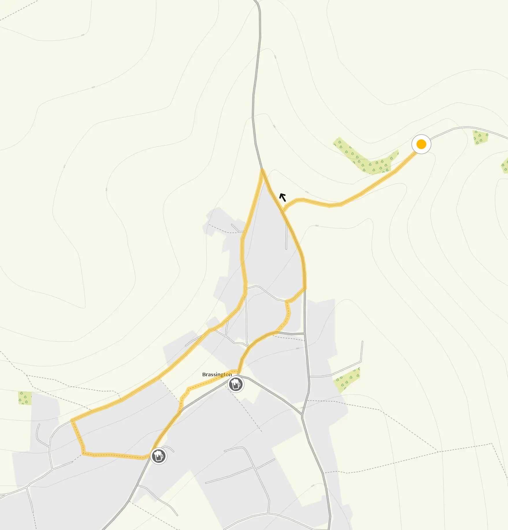 Route map for Brassington Walk 1, a 1 mile circular walk in Derbyshire