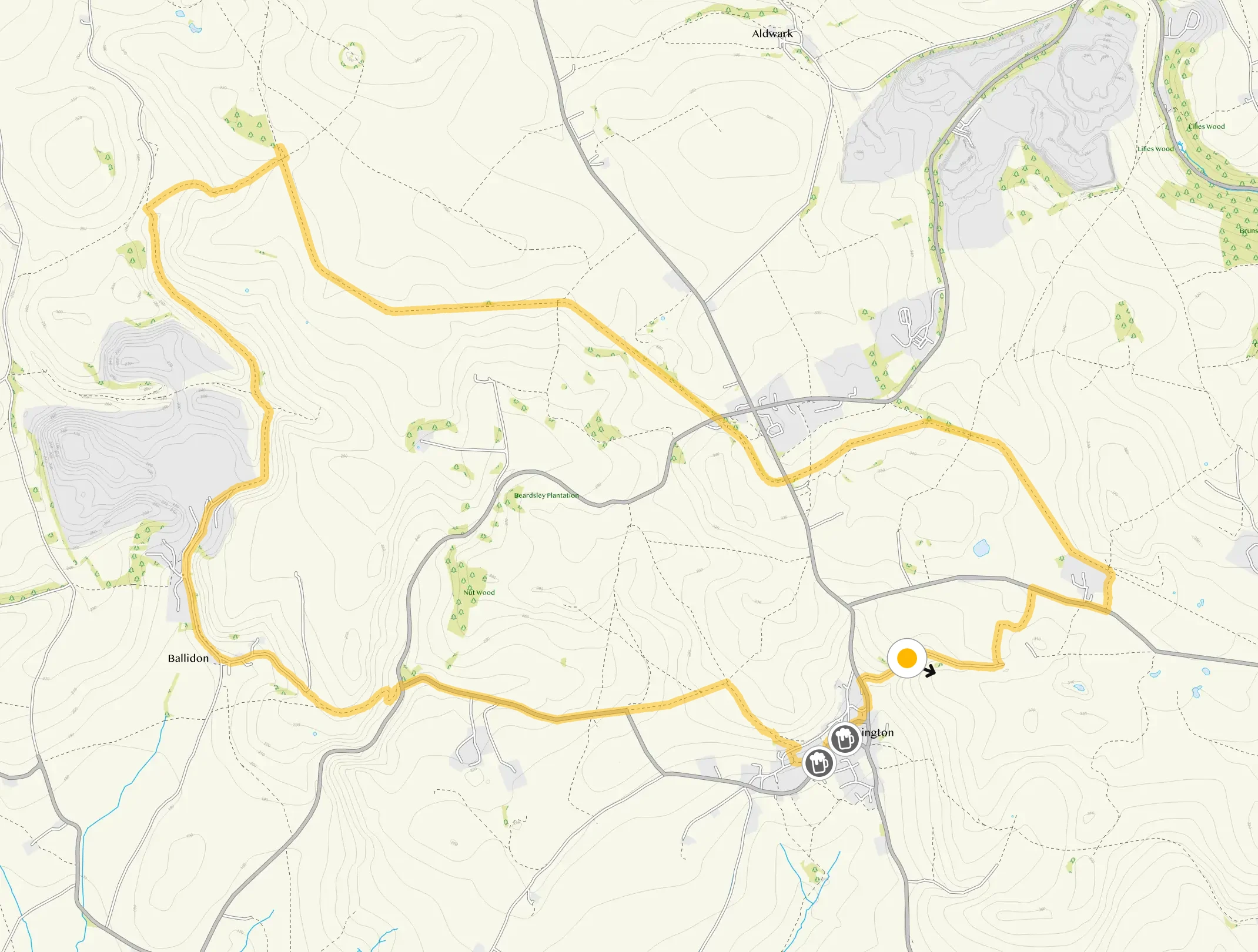 Route map for Brassington Walk 3, an 8.25 mile circular walk in Derbyshire