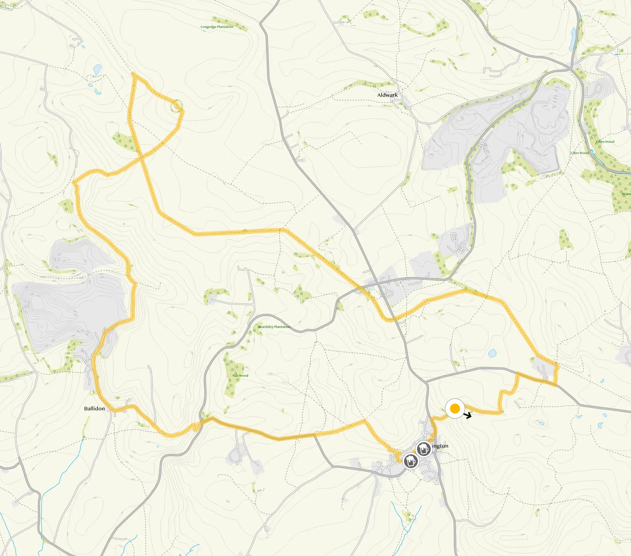 Route map for Brassington Walk 4, a 9.25 mile circular walk in Derbyshire