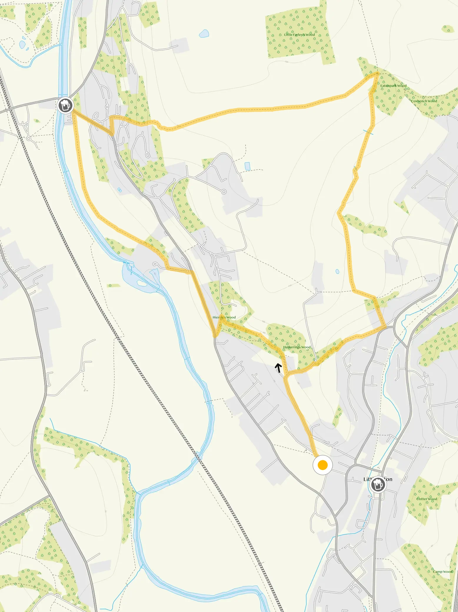 Route map for Little Eaton Walk 1, a 3.5 mile circular walk in Derbyshire
