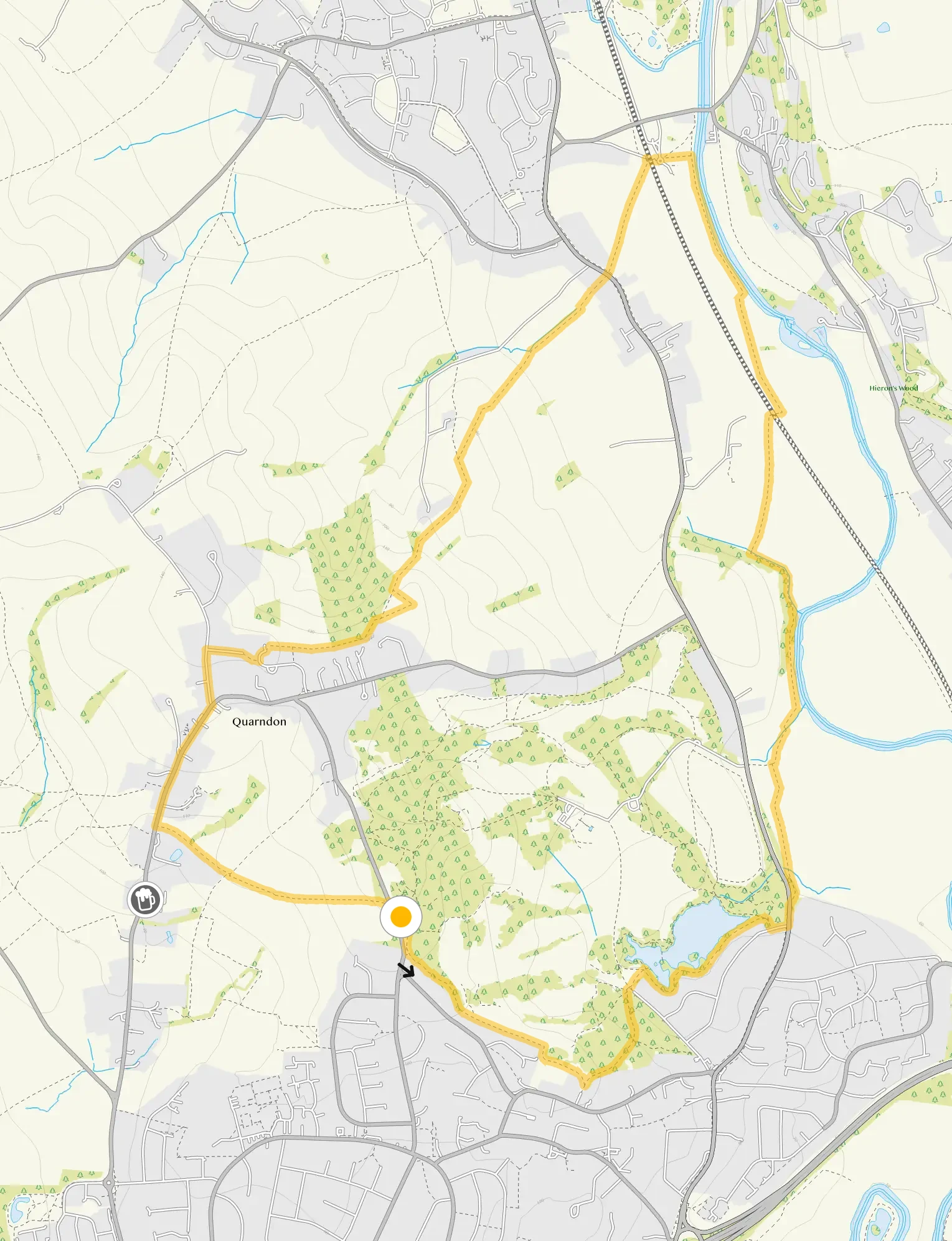 Route map for Allestree Park Walk 2, a 5.5 mile circular walk in Derbyshire