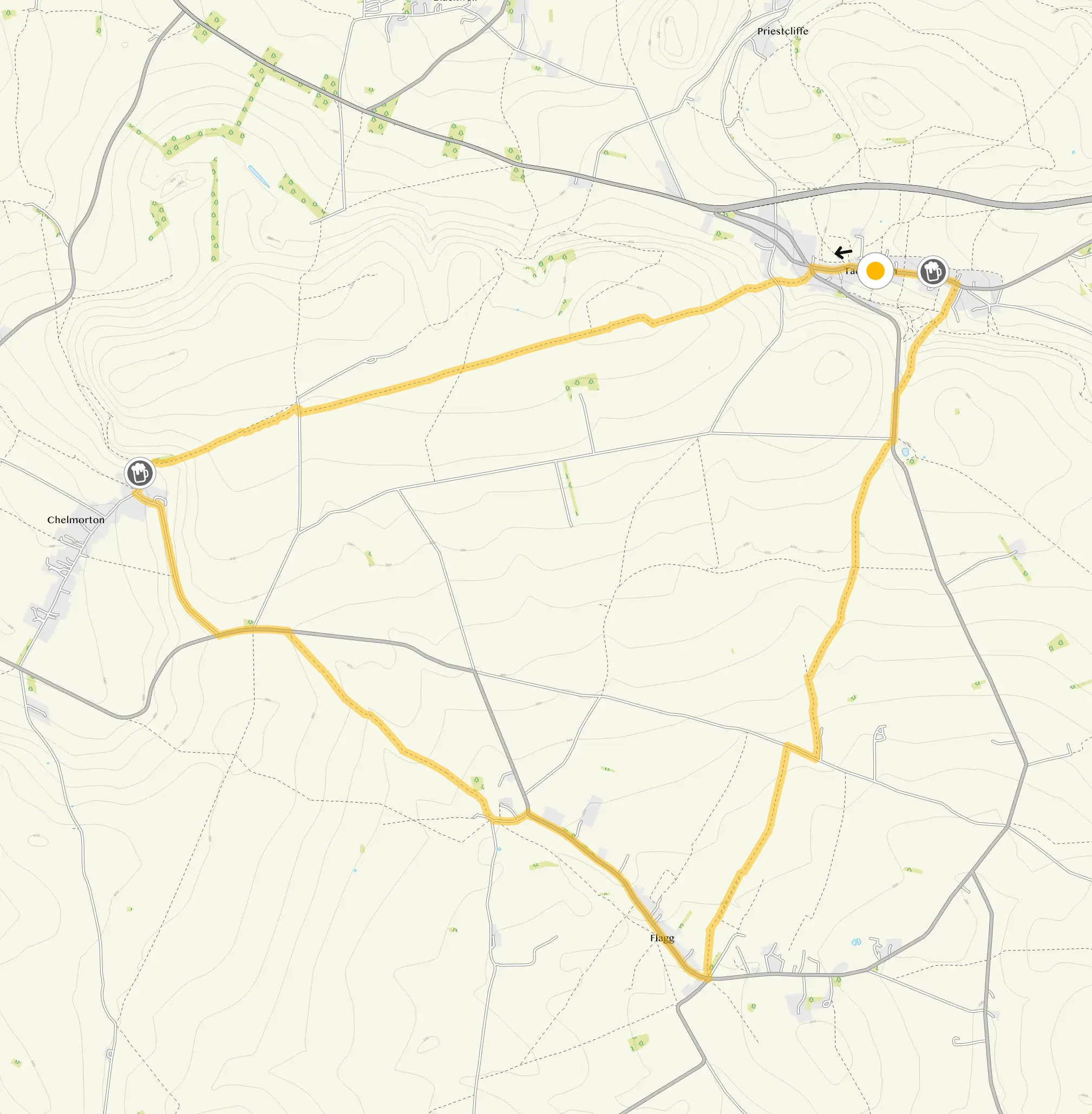 Route map for Taddington Moor Walk, a 5.75 mile circular walk in Derbyshire