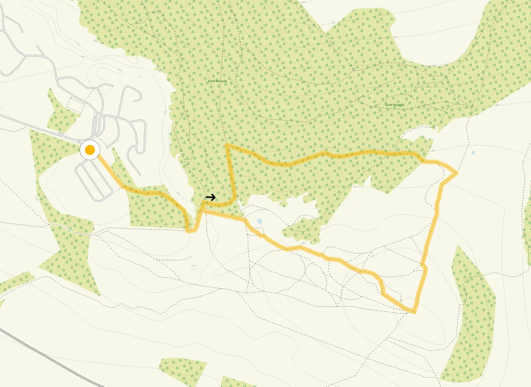 Route map for Grin Low Walk 1, a 1.25 mile circular walk in Derbyshire