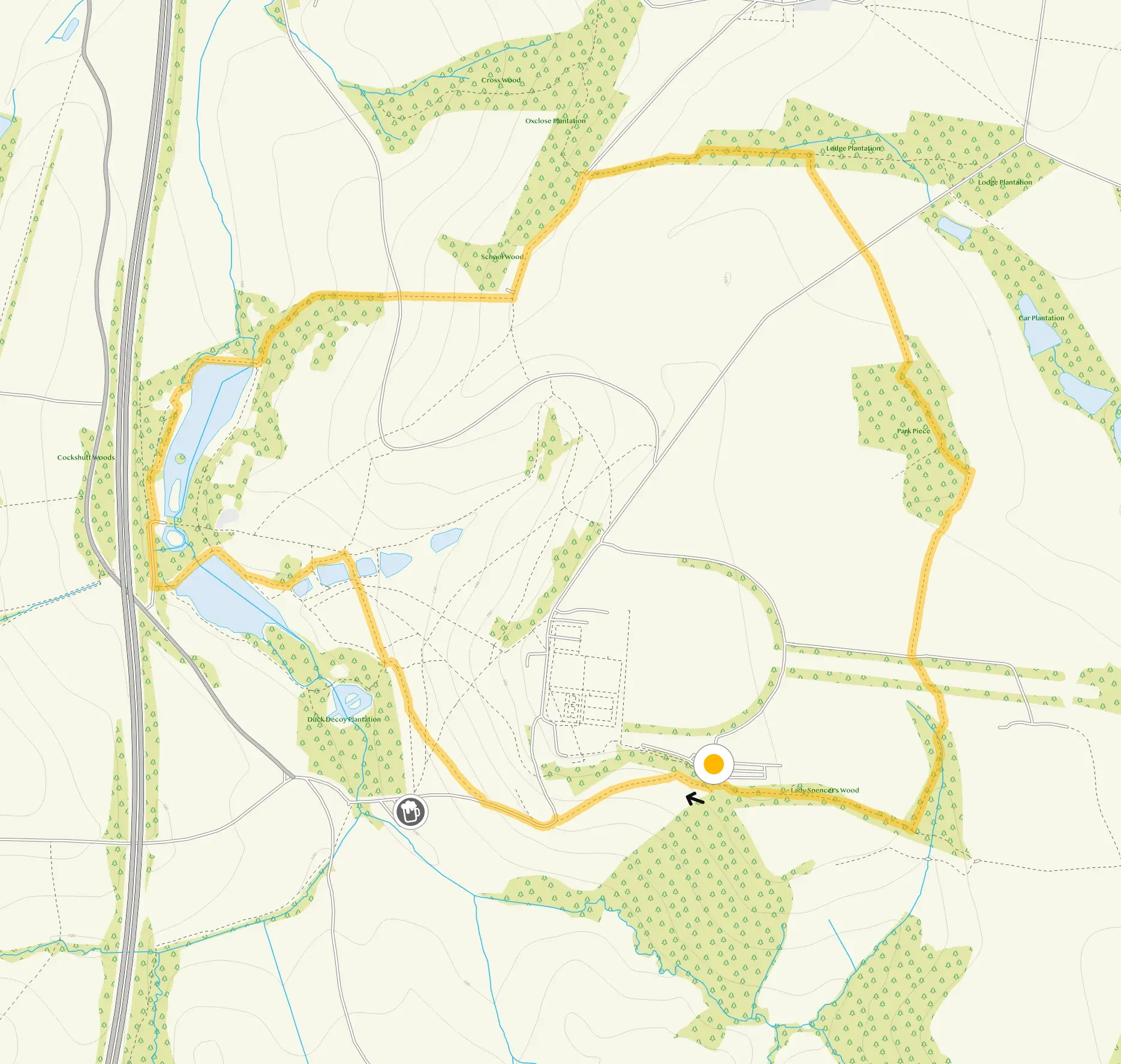 Route map for Hardwick Hall Walk 1, a 4 mile circular walk in Derbyshire