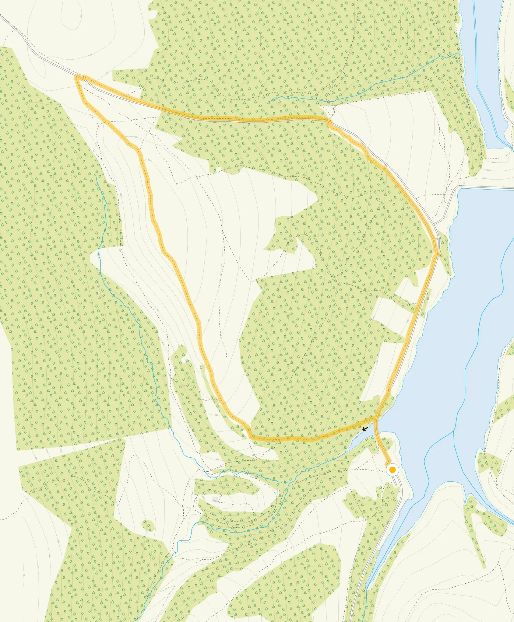 Route map for Goyt Valley and Errwood Reservoir walk, a 2.75 mile circular walk in Derbyshire