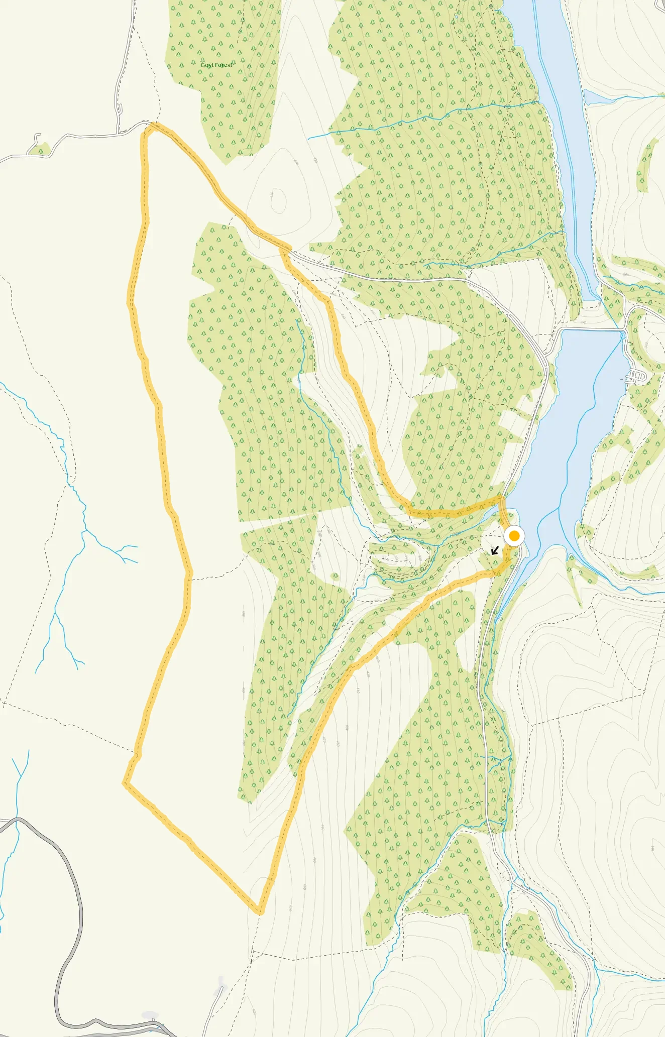 Route map for Goyt Valley adventure walk, a 5.5 mile circular walk in Derbyshire