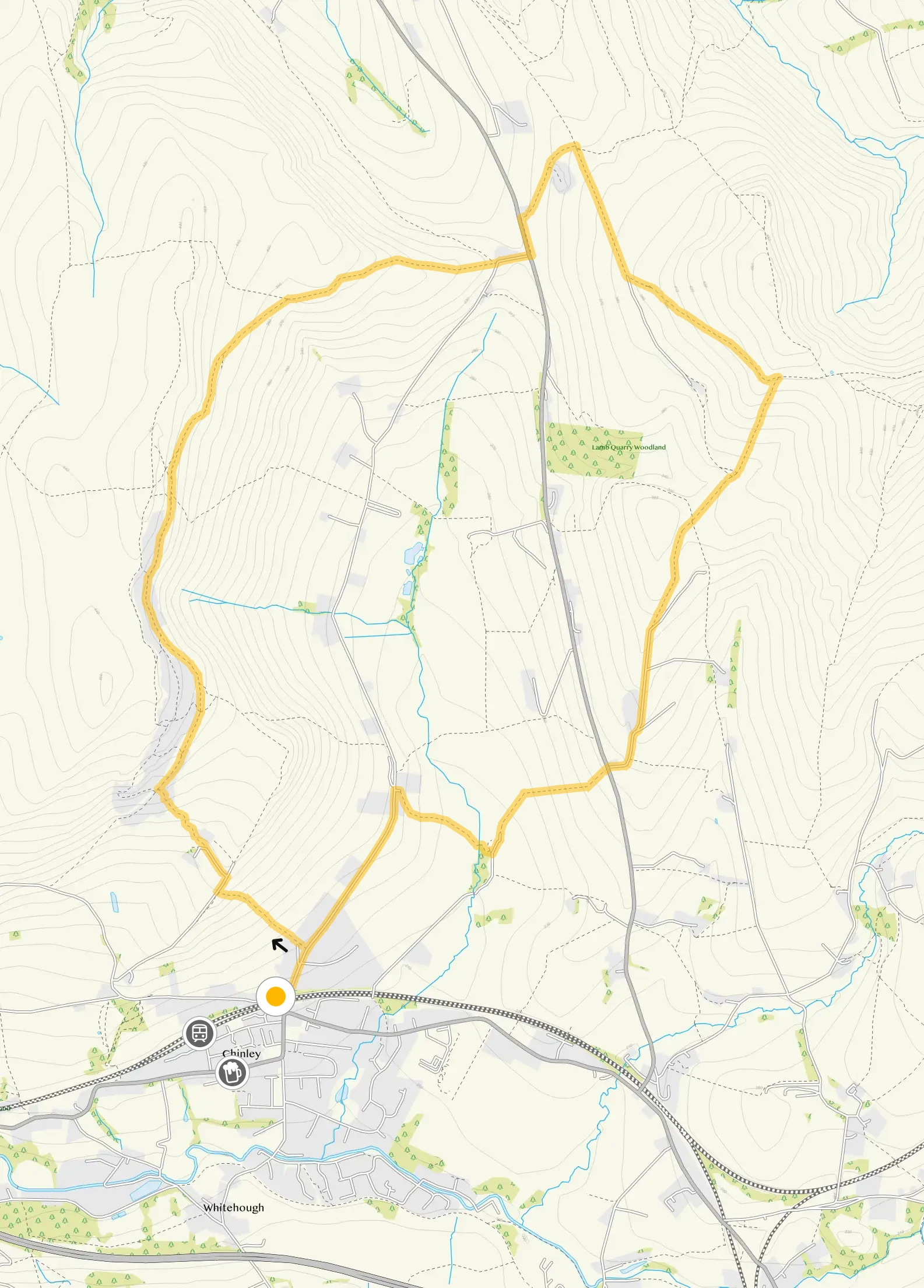 Route map for Chinley Walk 2, a 5 mile circular walk in Derbyshire