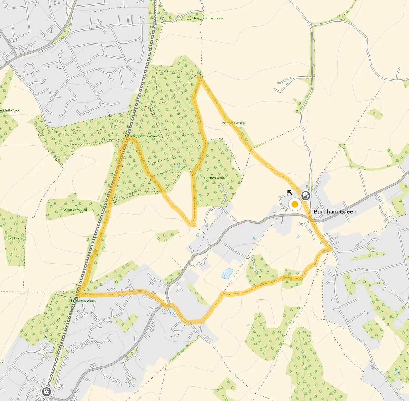 Route map for White Horse Pub Walk, a 3.75 mile circular walk in Hertfordshire