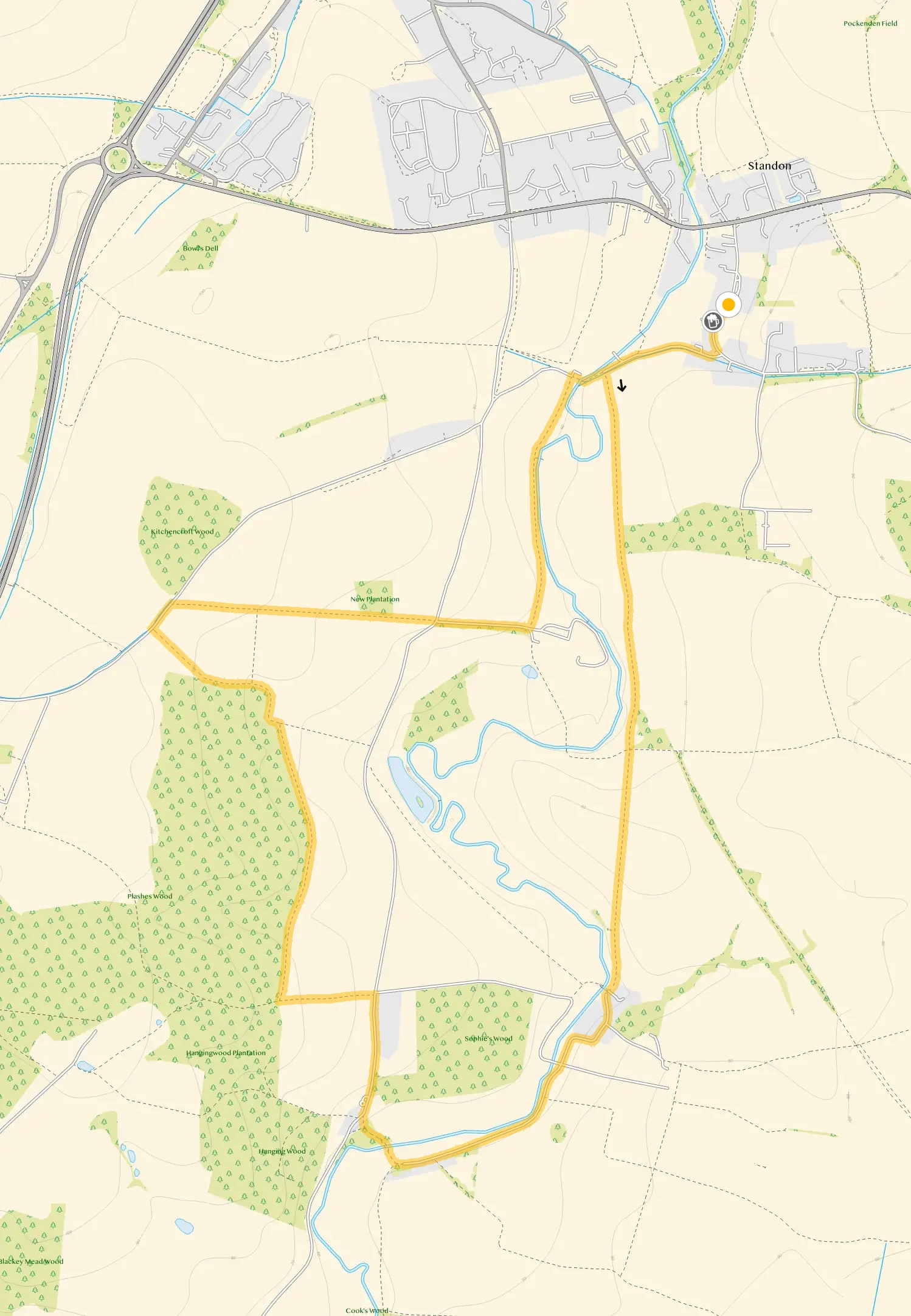 Route map for Standon Walk, a 4.25 mile circular walk in Hertfordshire