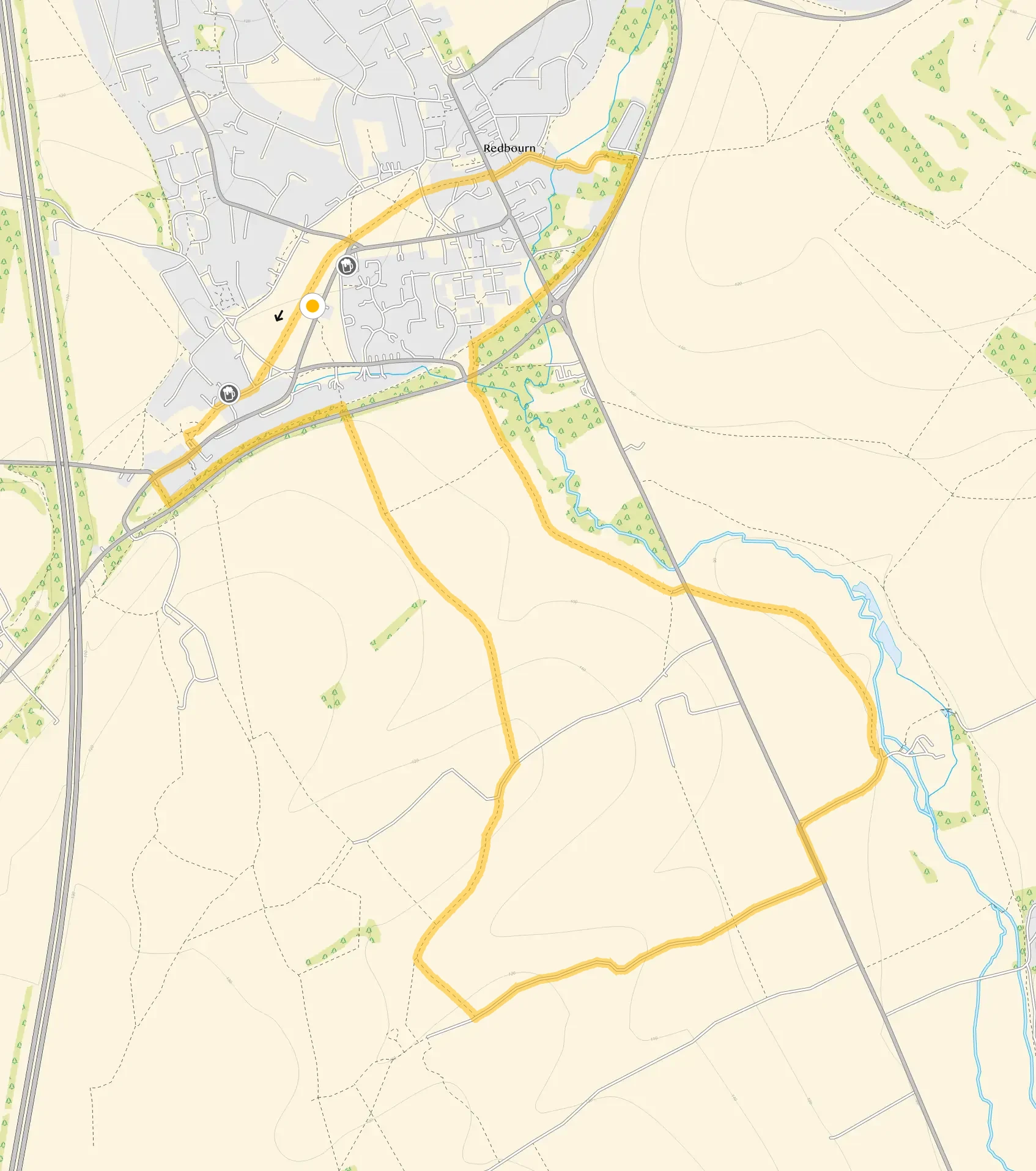Route map for Redbourn Walk, a 5 mile circular walk in Hertfordshire