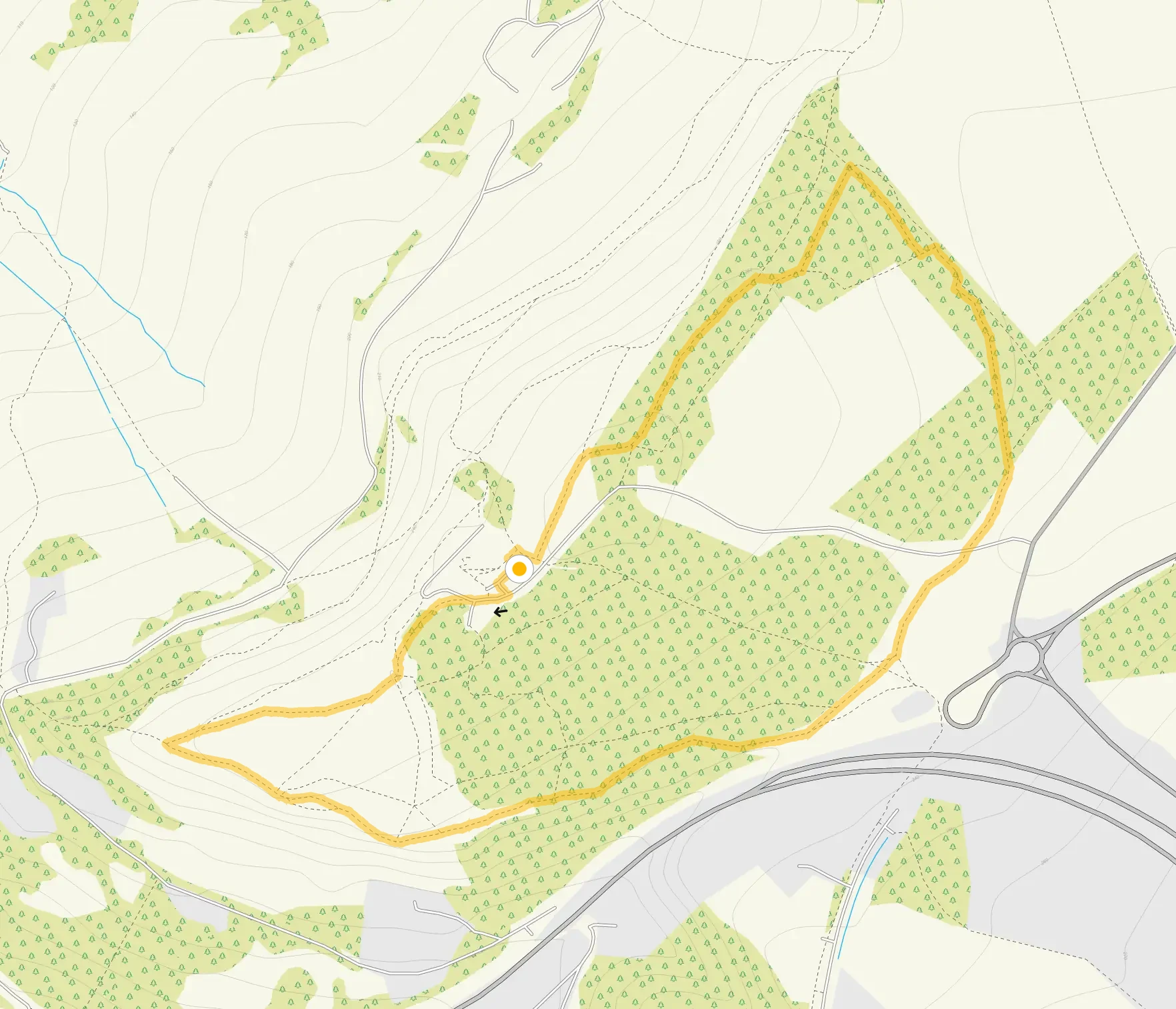 Route map for Crickley Hill Walk 2, a 1.75 mile circular walk in Gloucestershire