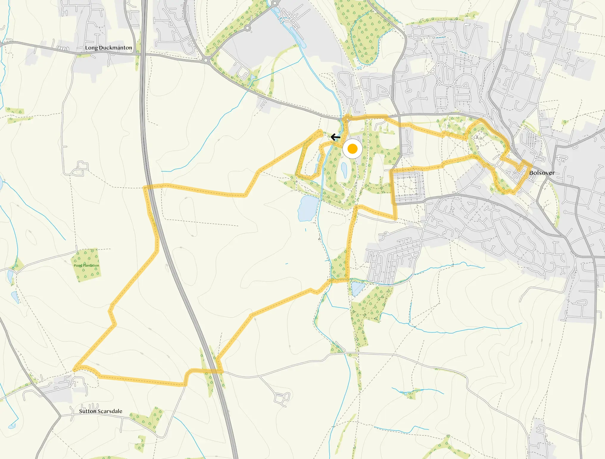 Route map for Bolsover Walk 3, a 6.5 mile circular walk in Derbyshire