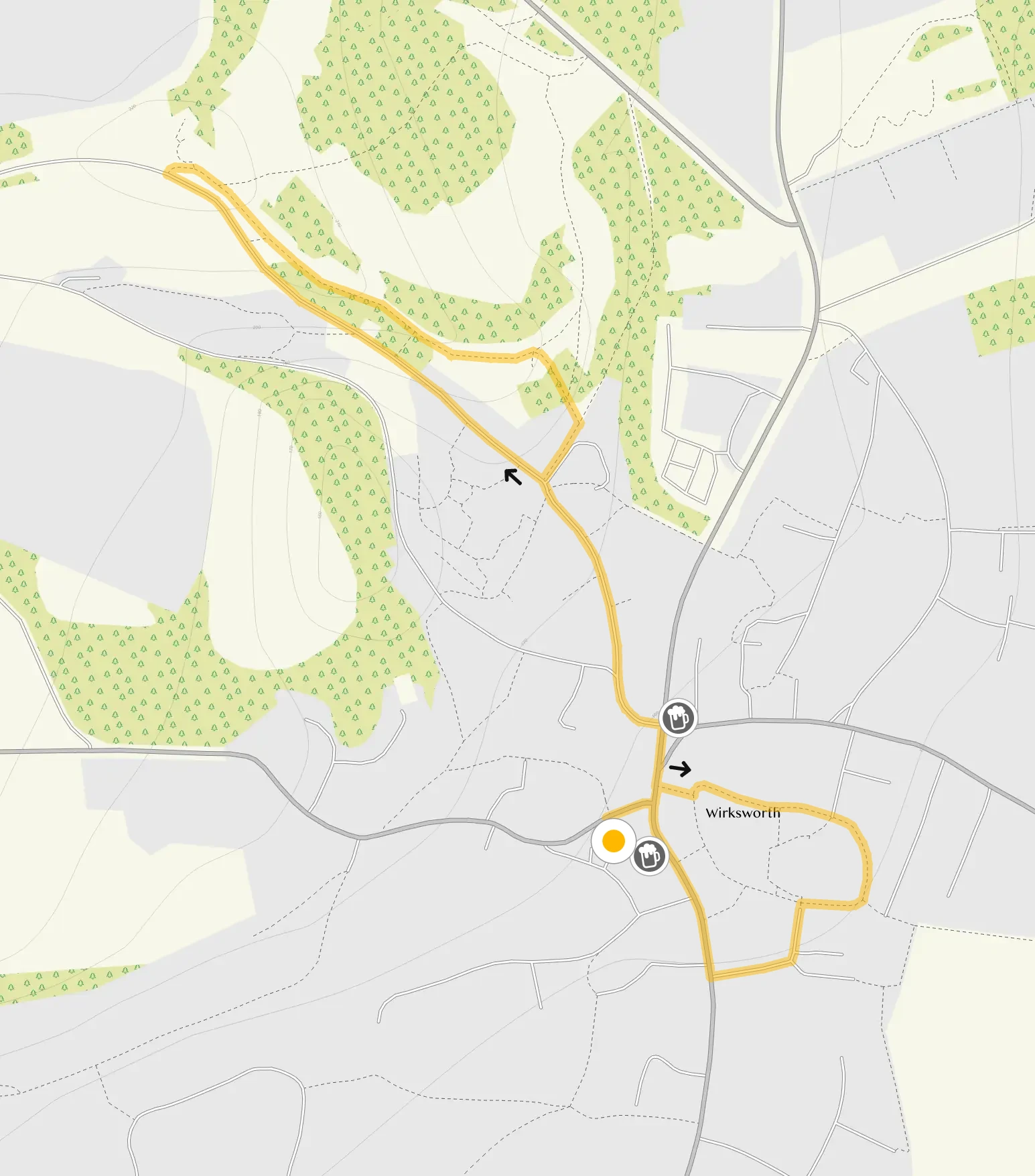 Route map for Wirksworth Walk, a 1 mile circular walk in Derbyshire