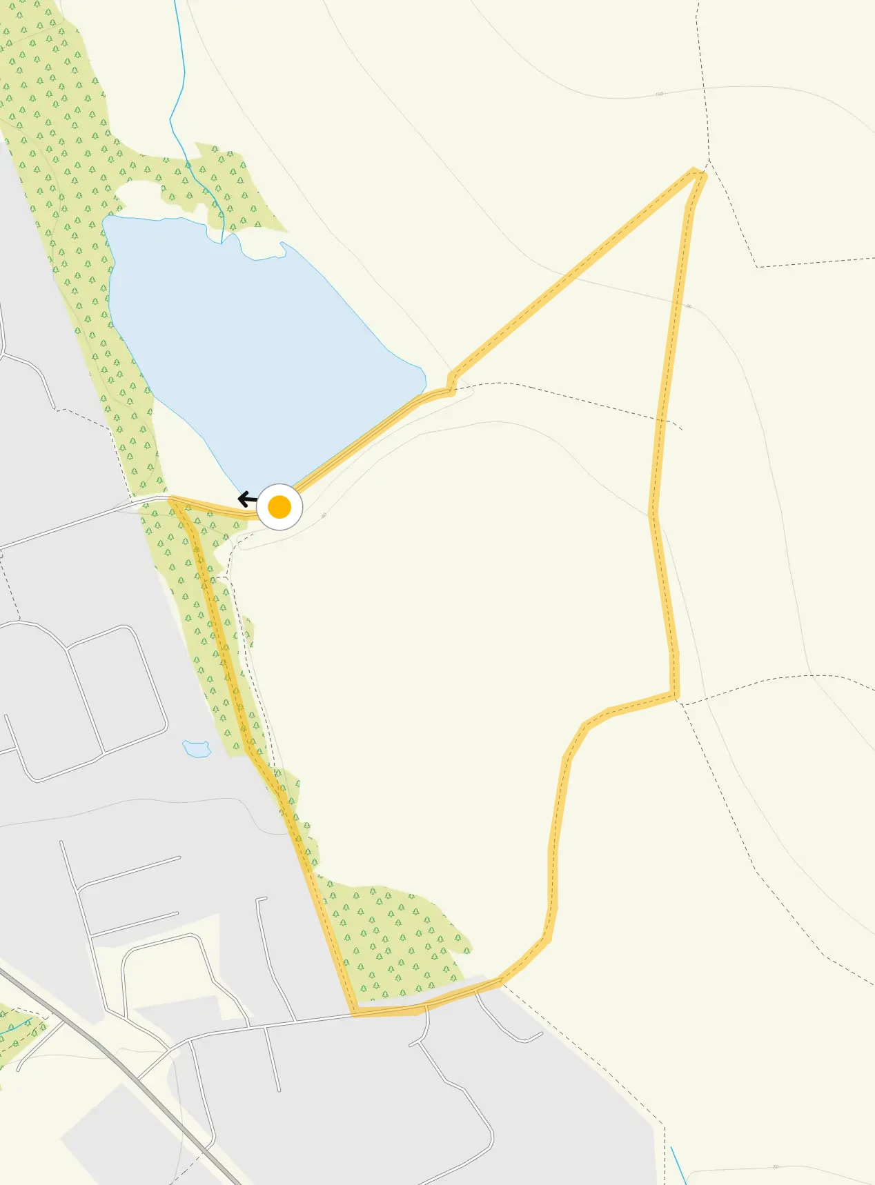 Route map for Loscoe Dam Walk 1, a 1 mile circular walk in Derbyshire