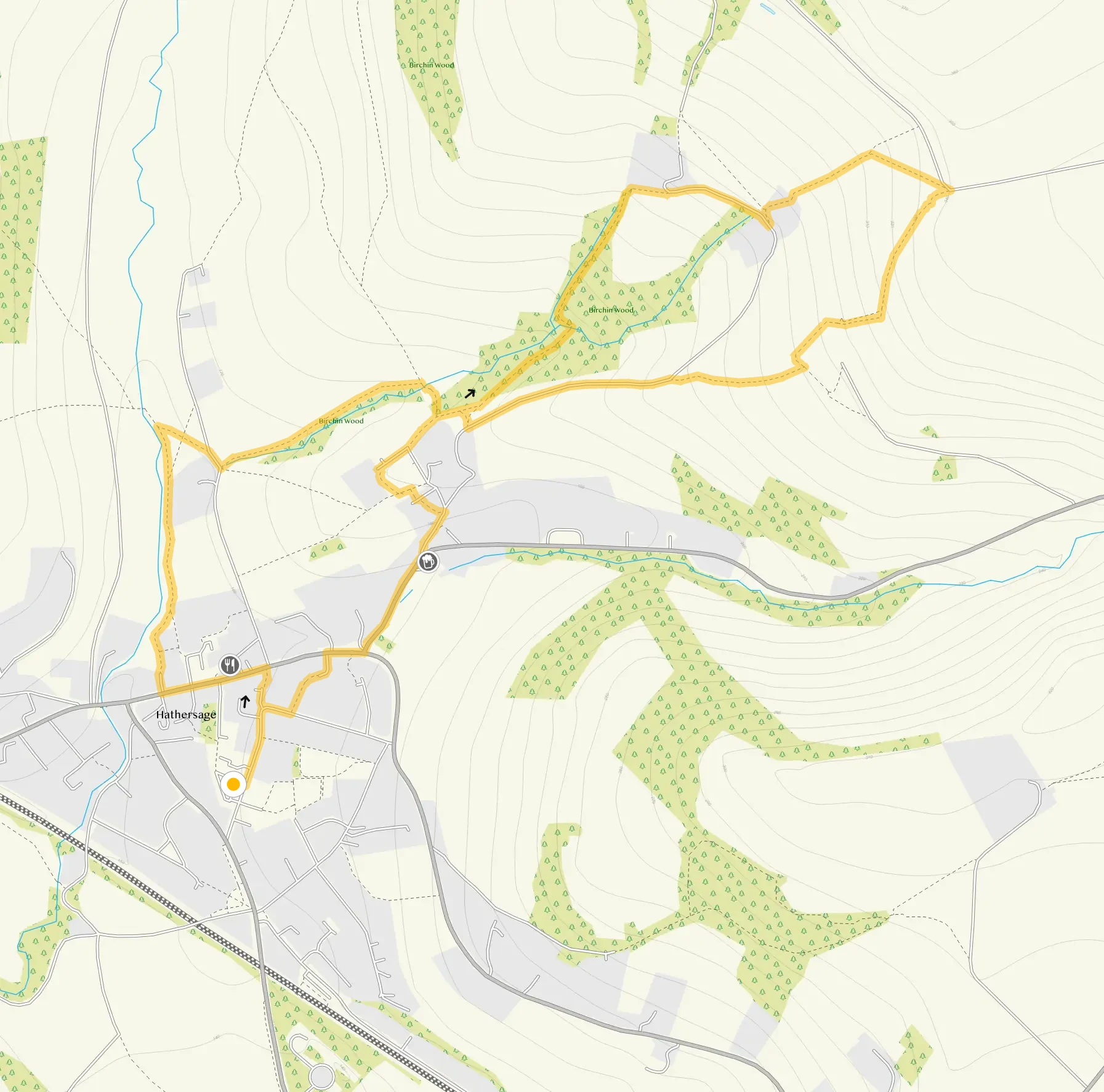 Route map for Hathersage, a 3 mile circular walk in Derbyshire