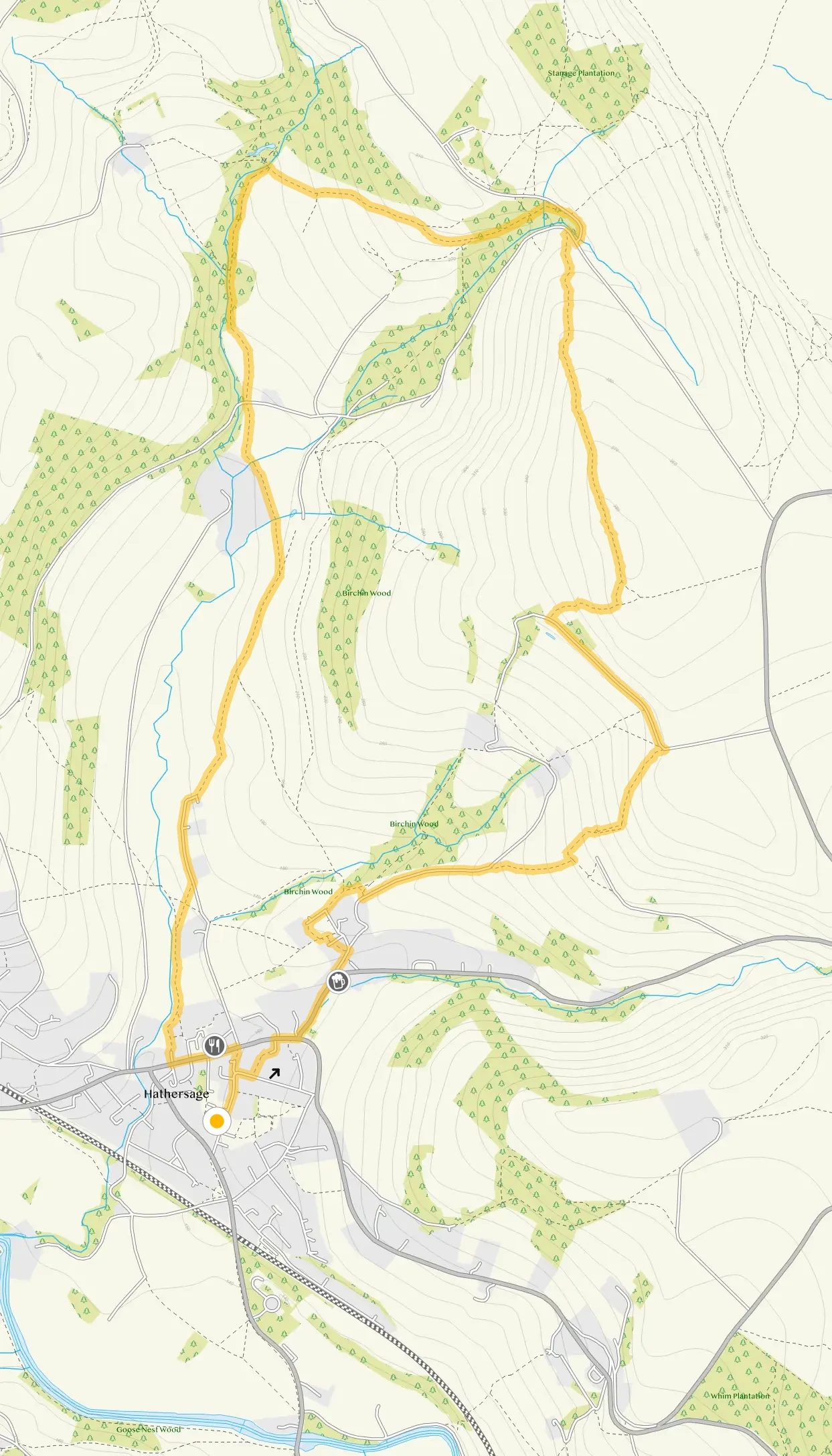Route map for Hathersage, a 4.5 mile circular walk in Derbyshire