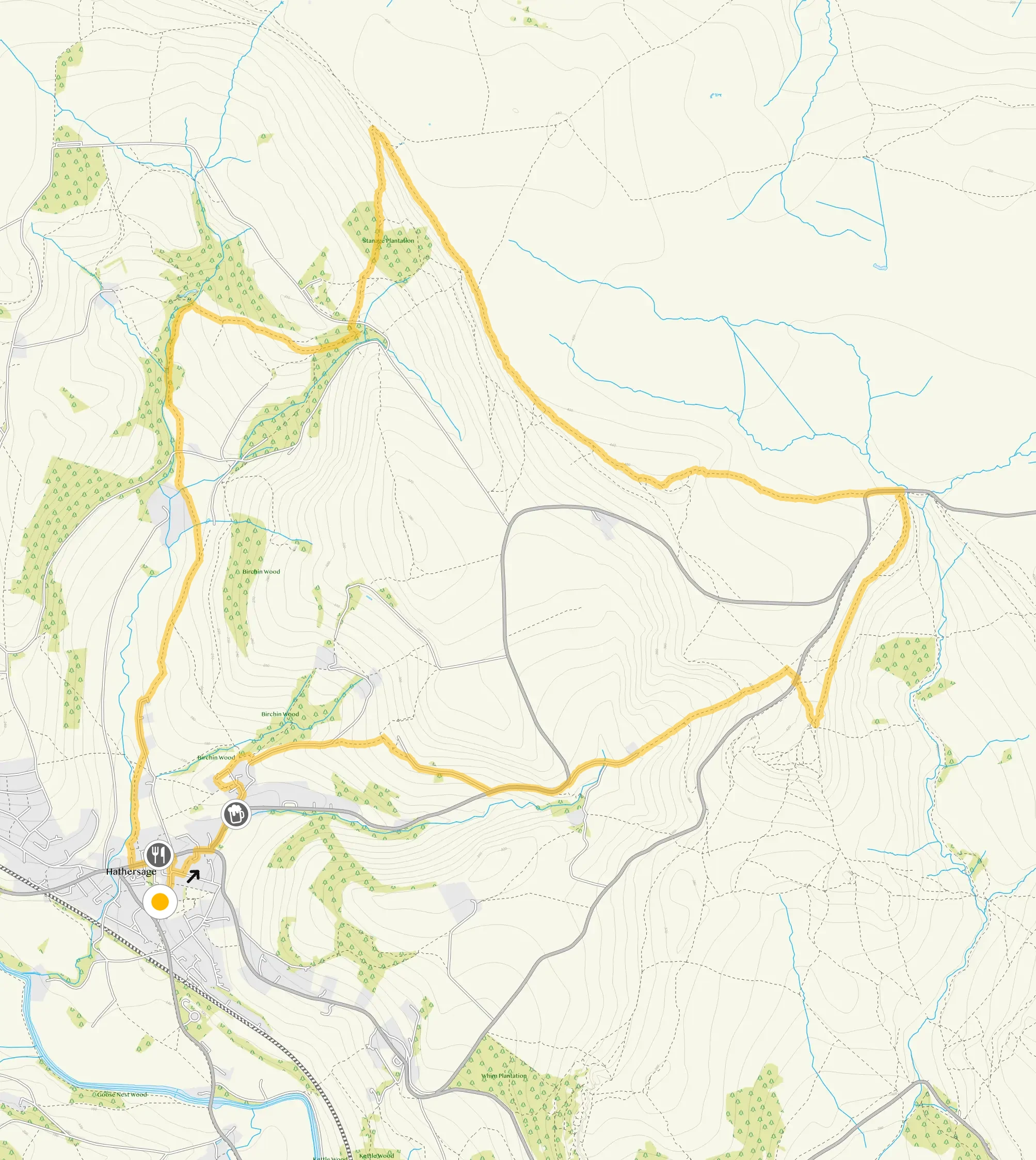 Route map for Higger Tor & Stanage Edge, a 7.25 mile circular walk in Derbyshire