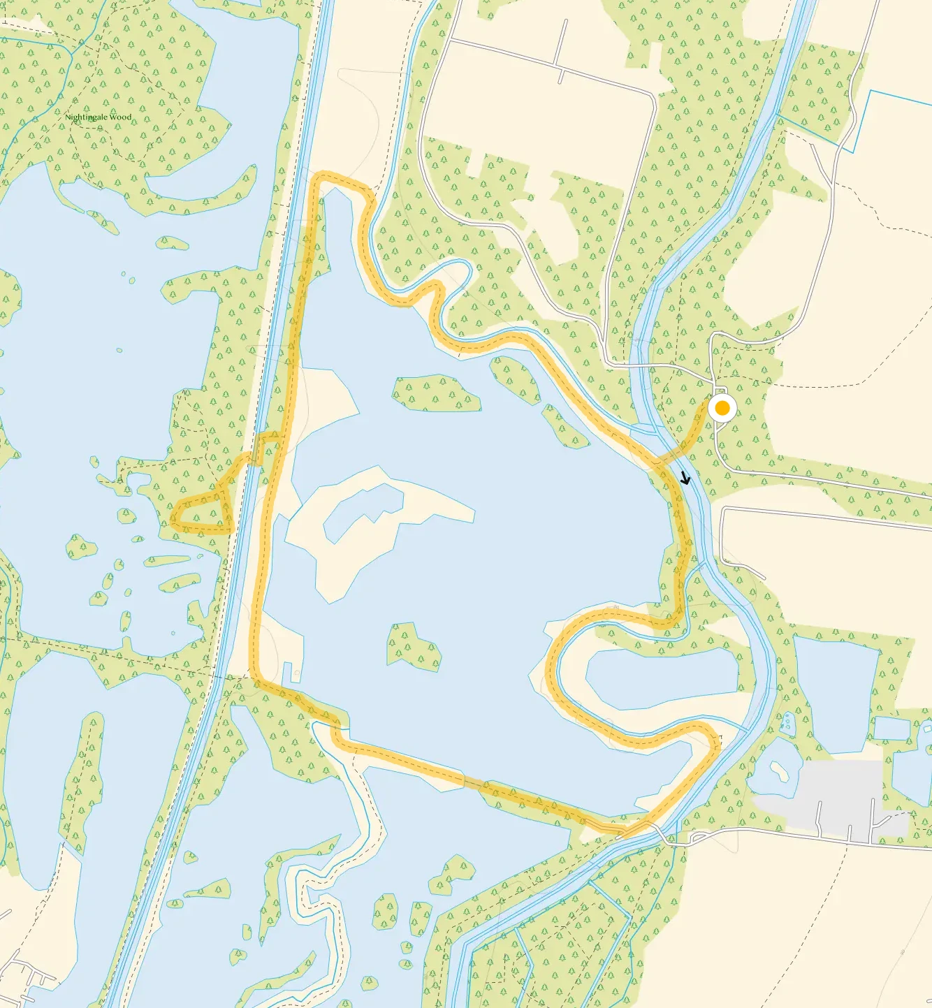Route map for Lee Valley Park Walk 1, a 2 mile circular walk in Hertfordshire
