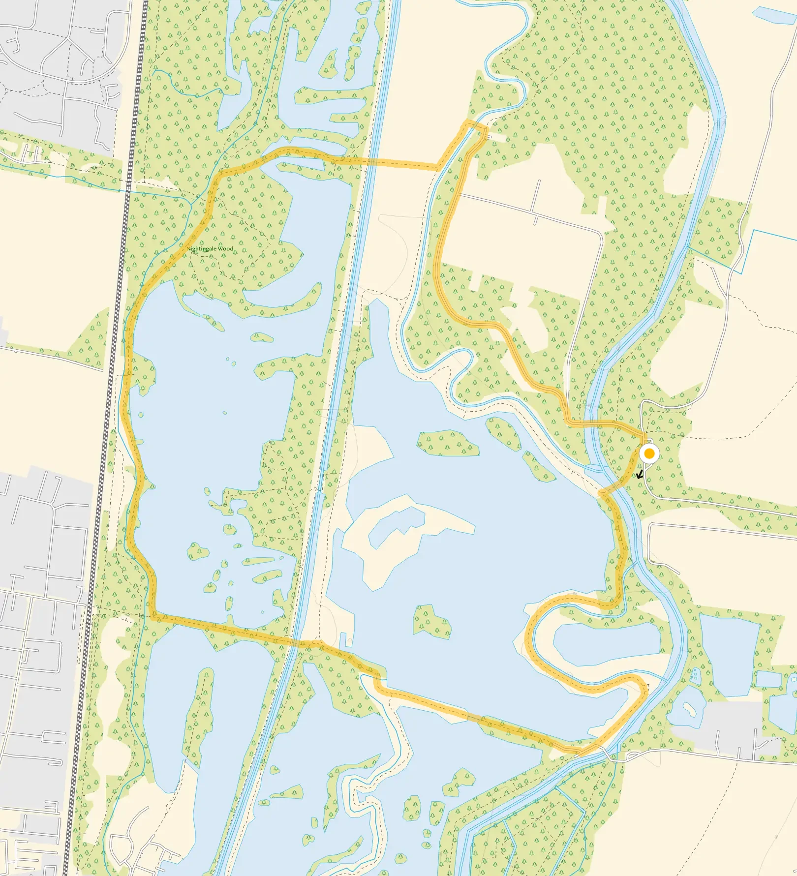 Route map for Lee Valley Park Walk 2, a 2.5 mile circular walk in Hertfordshire