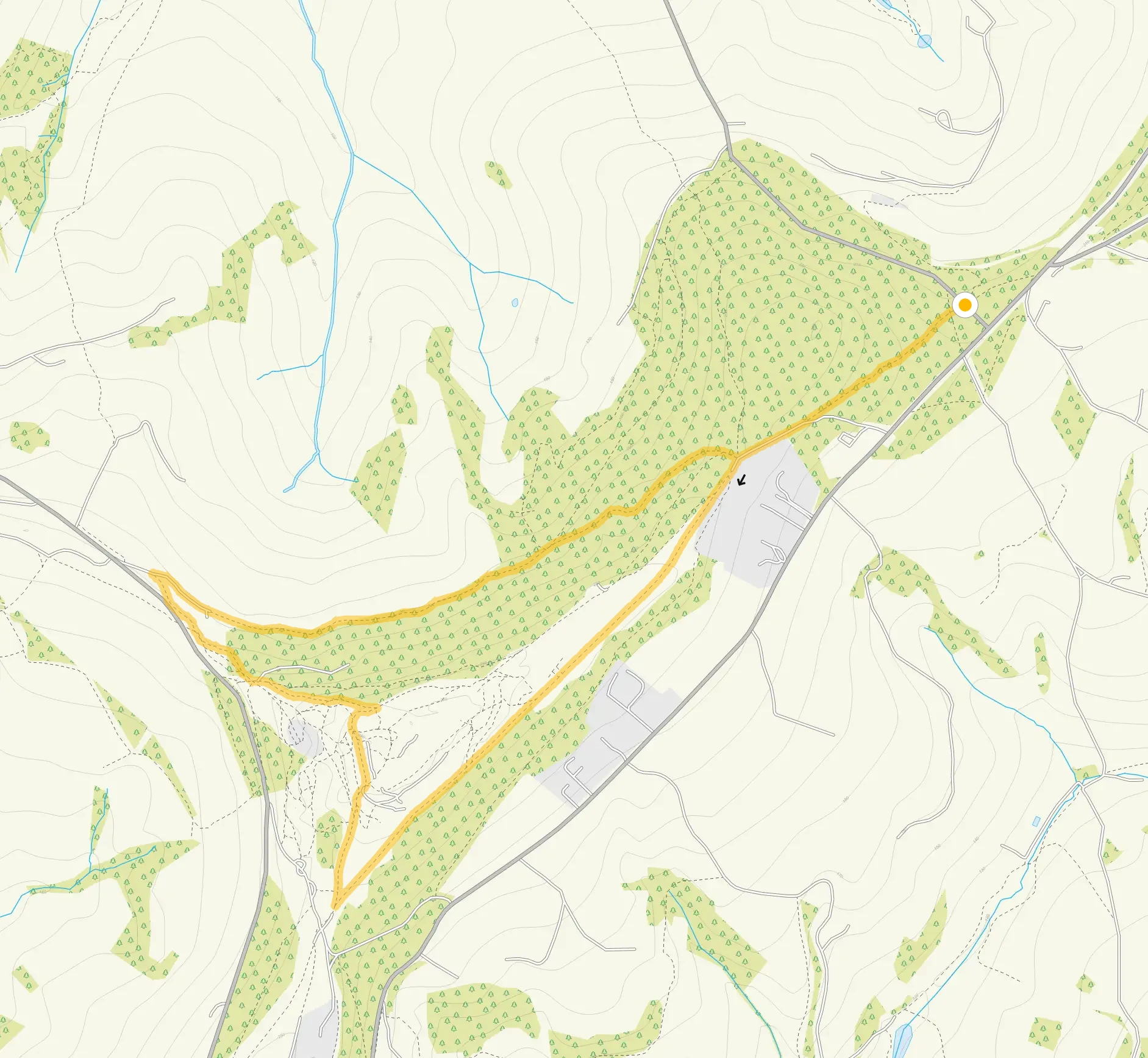 Route map for Painswick Beacon and Popes Wood Walk, a 2.5 mile circular walk in Gloucestershire