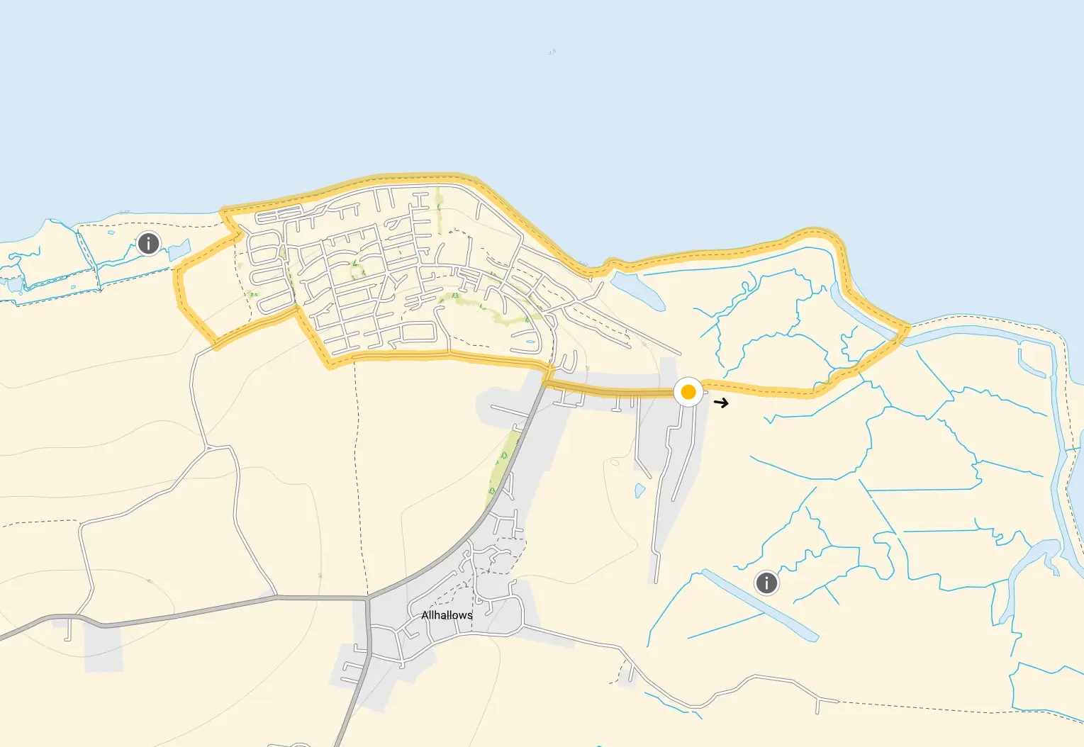 Route map for Allhallows Marshes Walk 1, a 3 mile circular walk in Kent