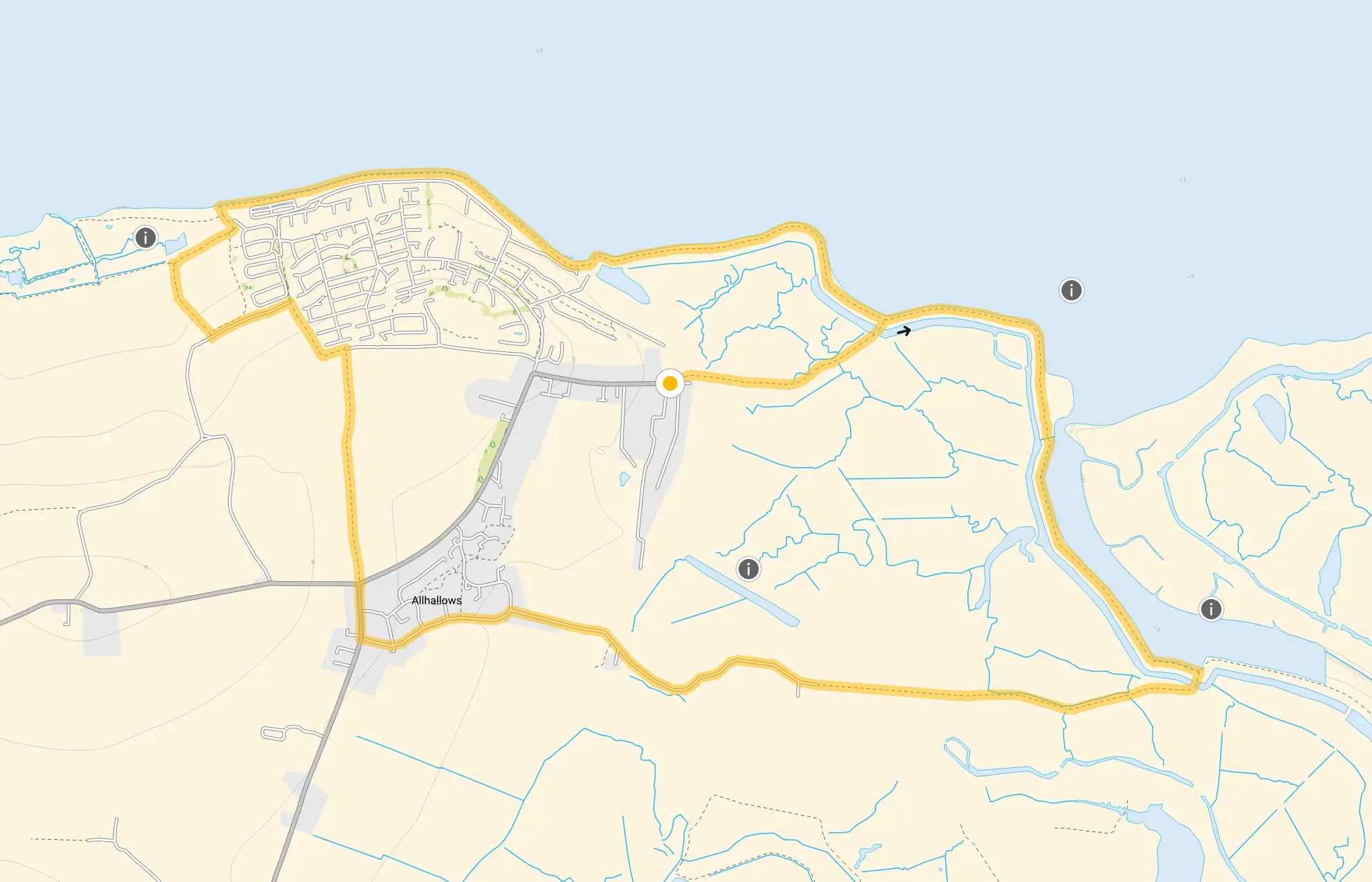 Route map for Allhallows Marshes Walk 2, a 6 mile circular walk in Kent