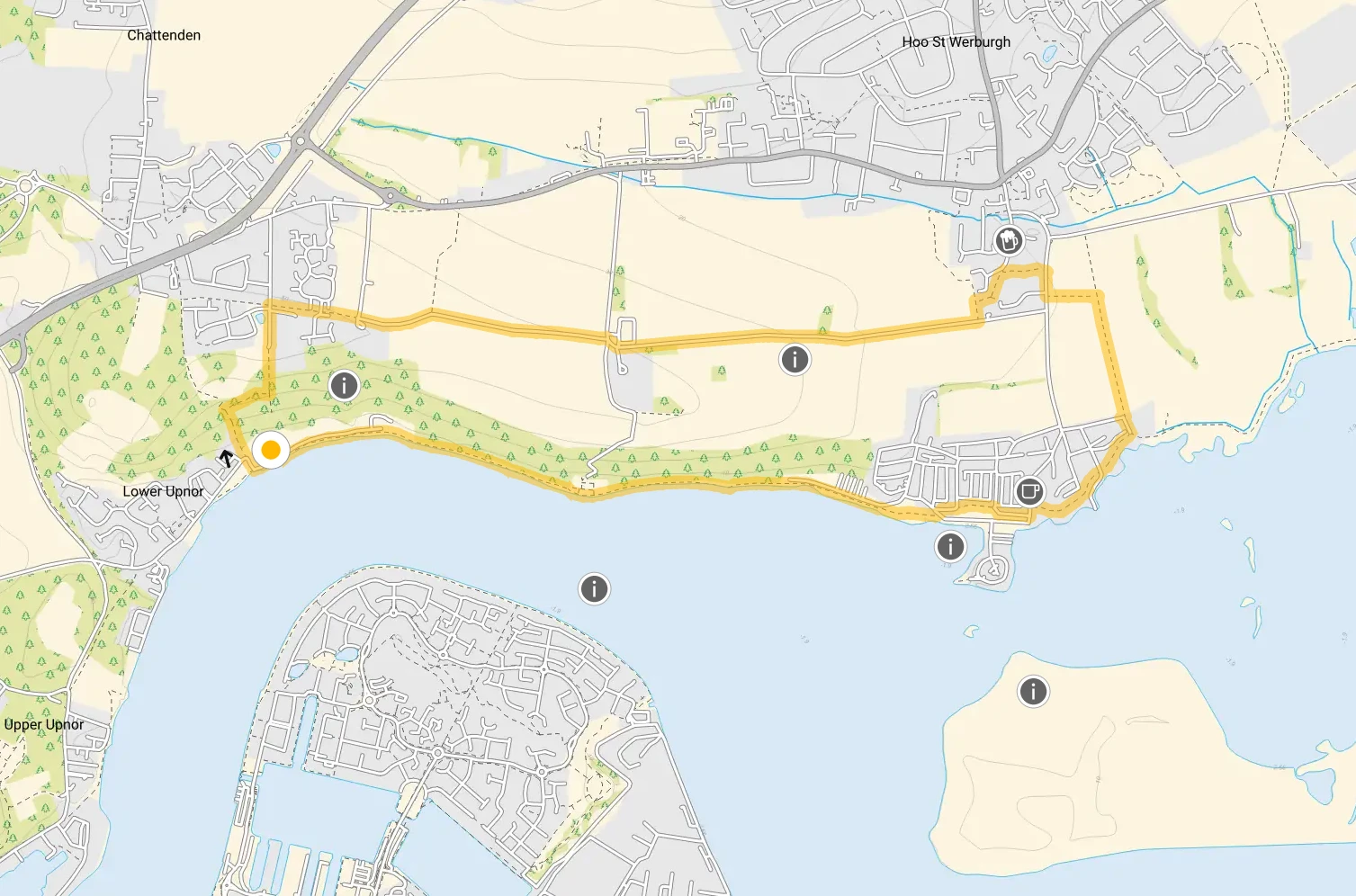 Route map for Lower Upnor Walk 1, a 4 mile circular walk in Kent