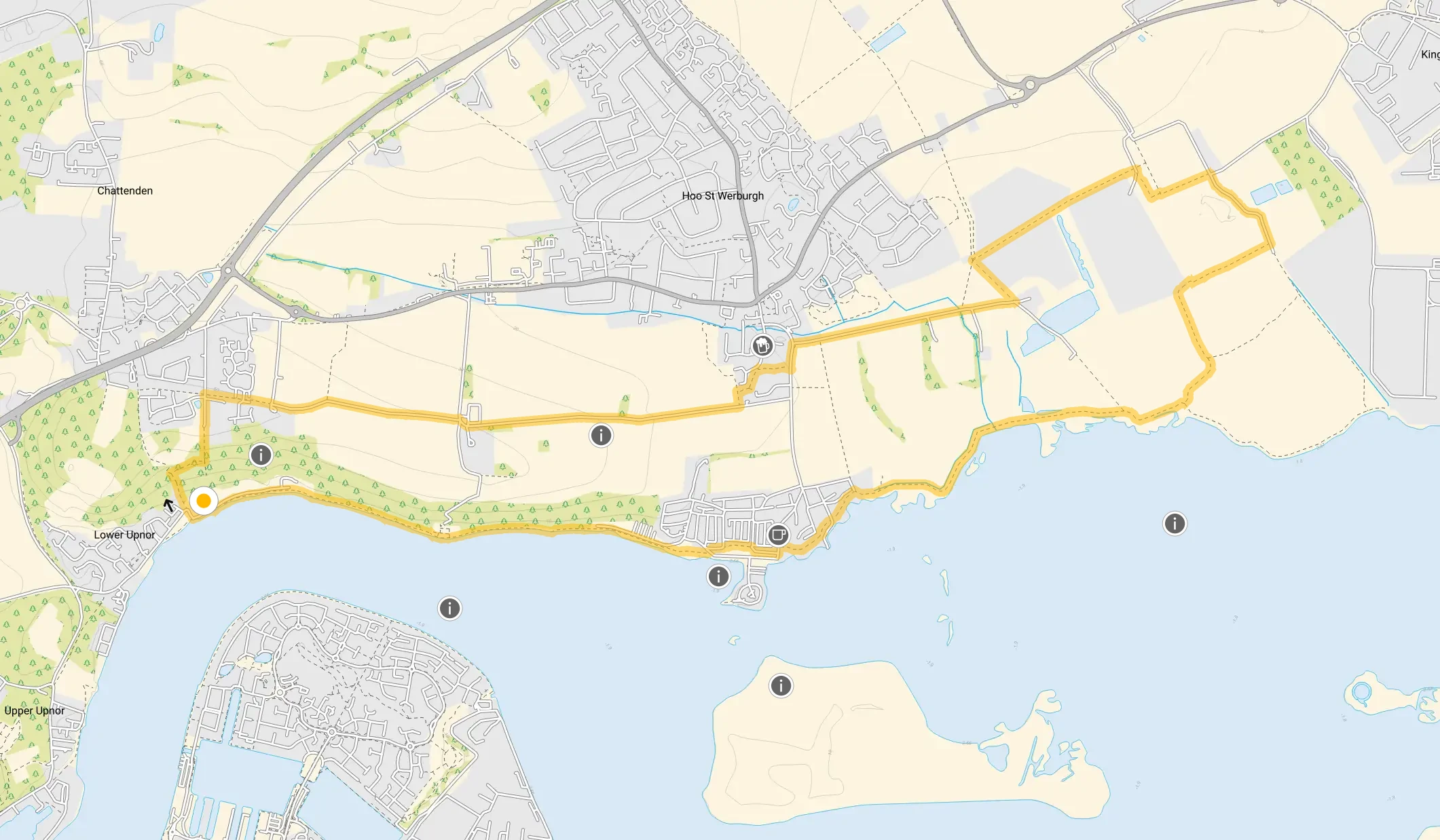 Route map for Lower Upnor Walk 2, a 6.75 mile circular walk in Kent