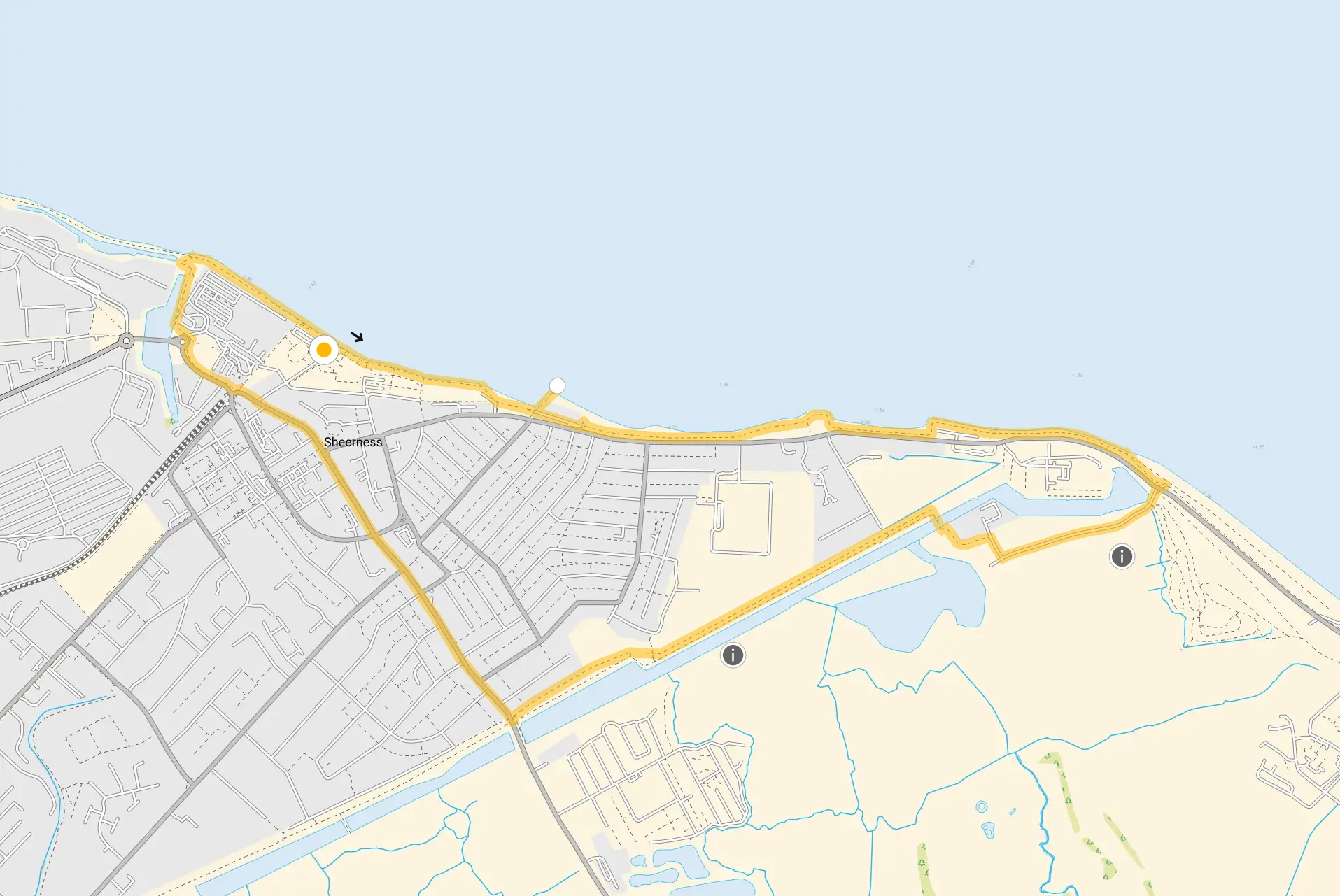 Route map for Sheerness-on-Sea Walk 2, a 3.5 mile circular walk in Kent