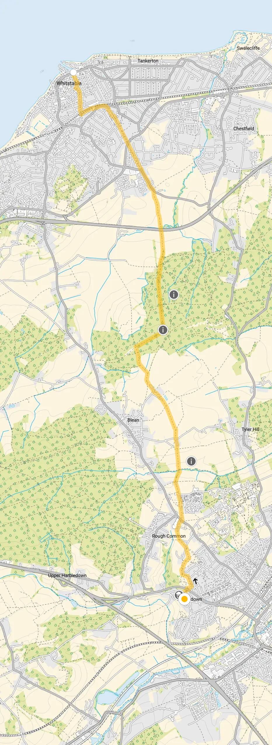 Route map for Crab and Winkle Way Walk 2, a 13.75 mile circular walk in Kent