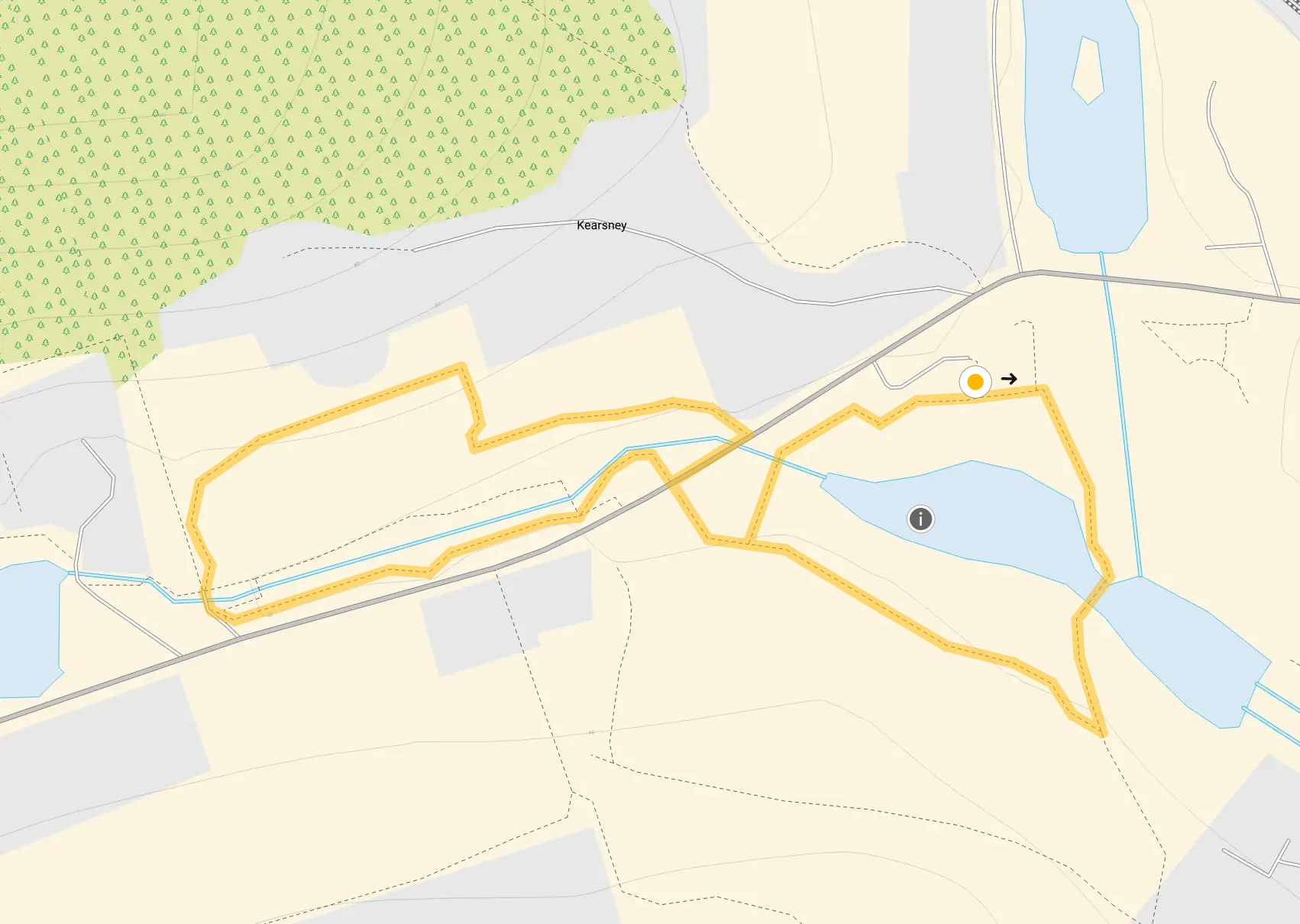 Route map for Kearsney Abbey Walk 1, a 1 mile circular walk in Kent