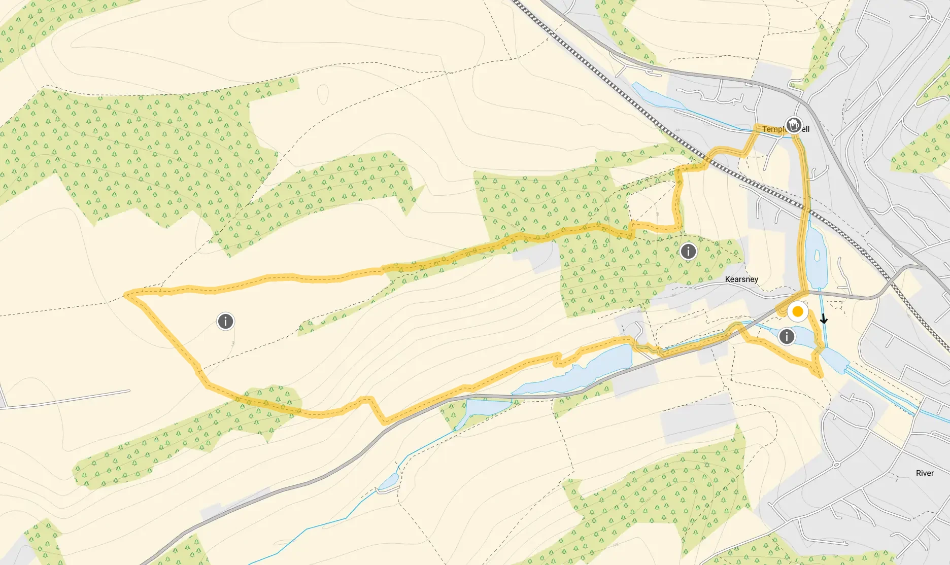 Route map for Kearsney Abbey Walk 2, a 3.25 mile circular walk in Kent