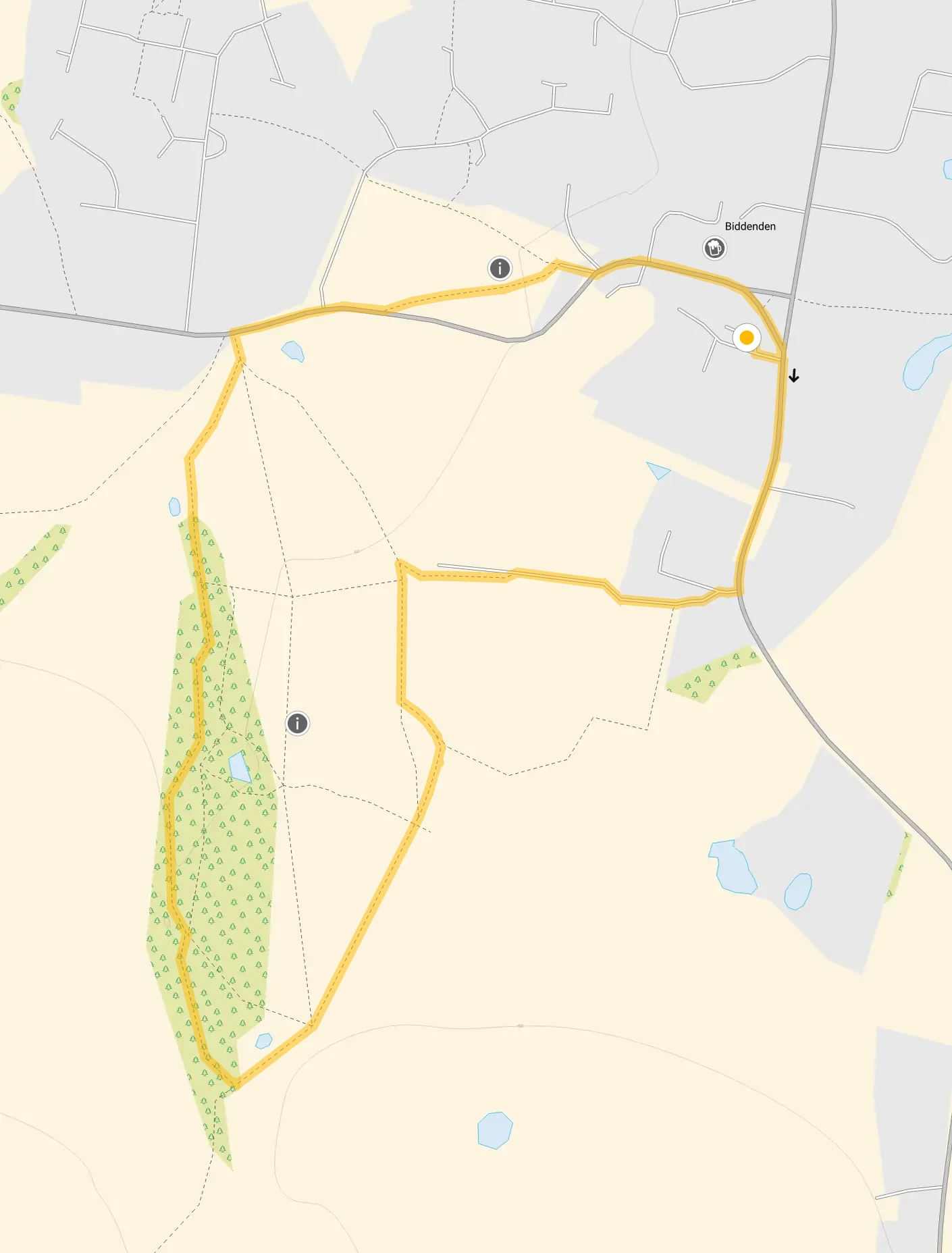 Route map for Biddenden Walk 1, a 1.25 mile circular walk in Kent