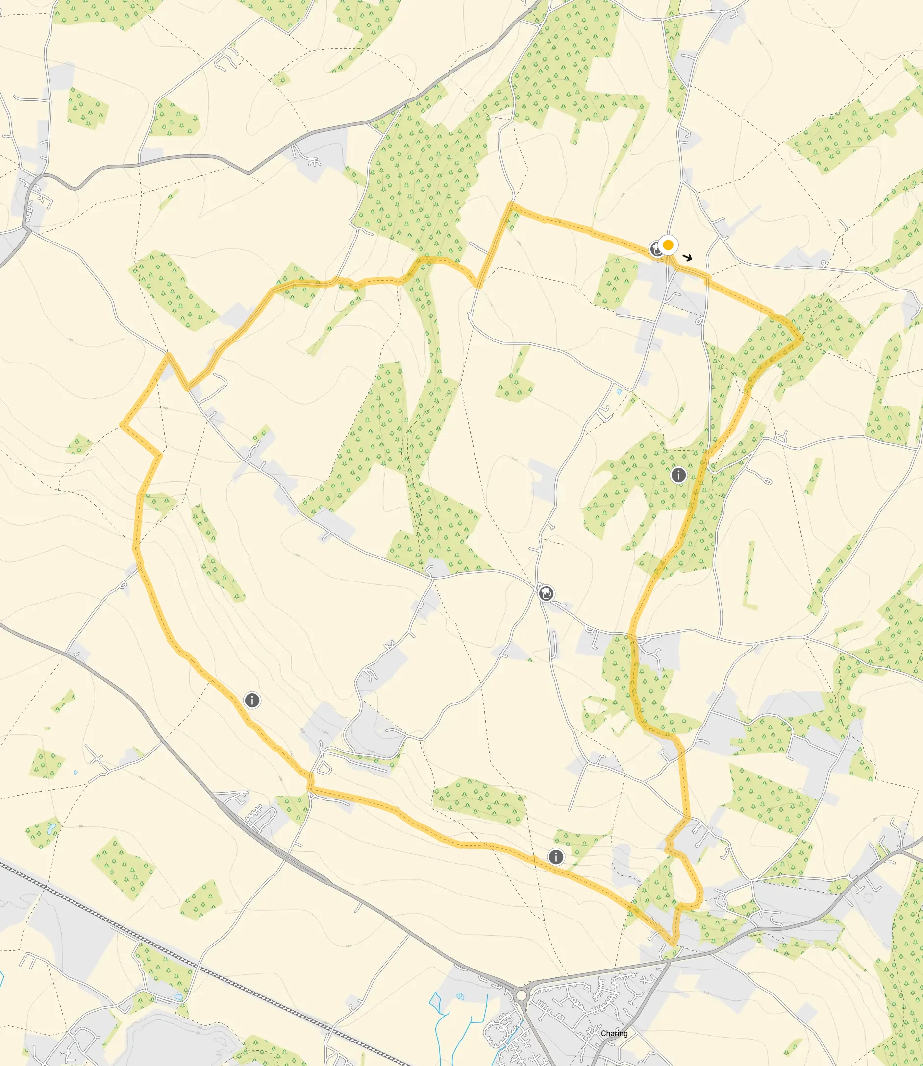 Route map for Stalisfield Green Walk 2, a 6.75 mile circular walk in Kent