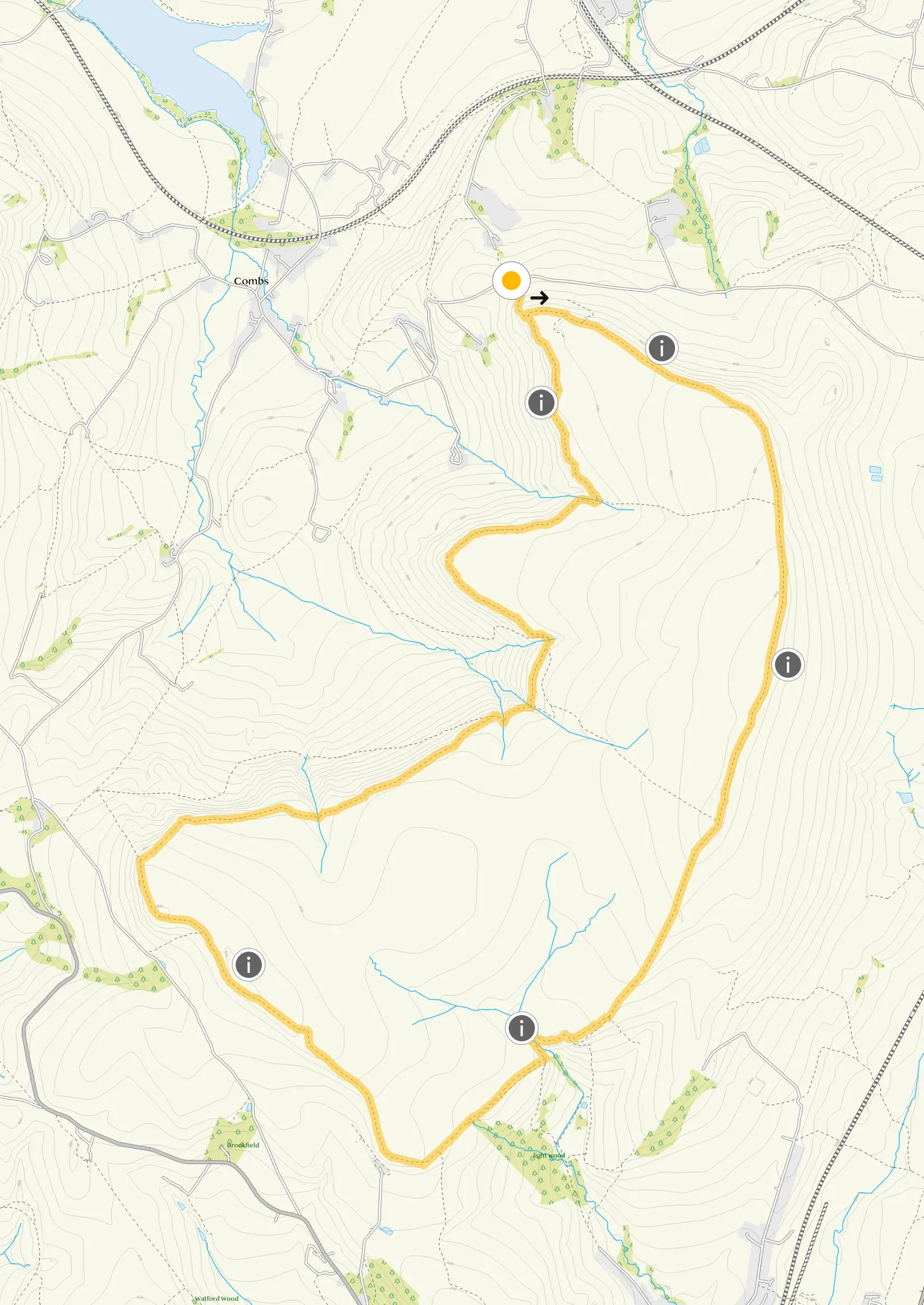 Route map for Combs Edge Walk 2, a 7.25 mile circular walk in Derbyshire