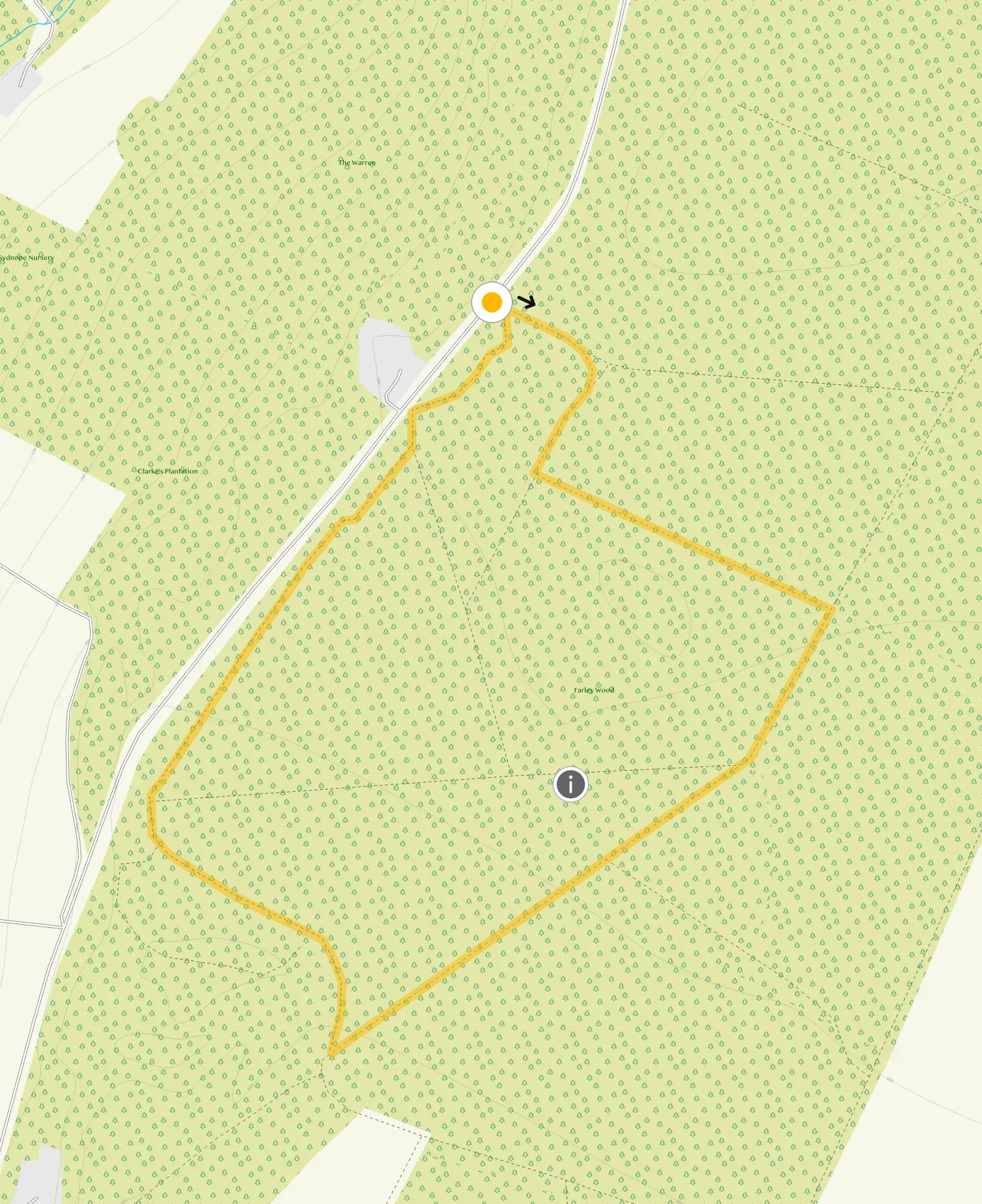 Route map for Farley Woods Walk 1, a 1.5 mile circular walk in Derbyshire