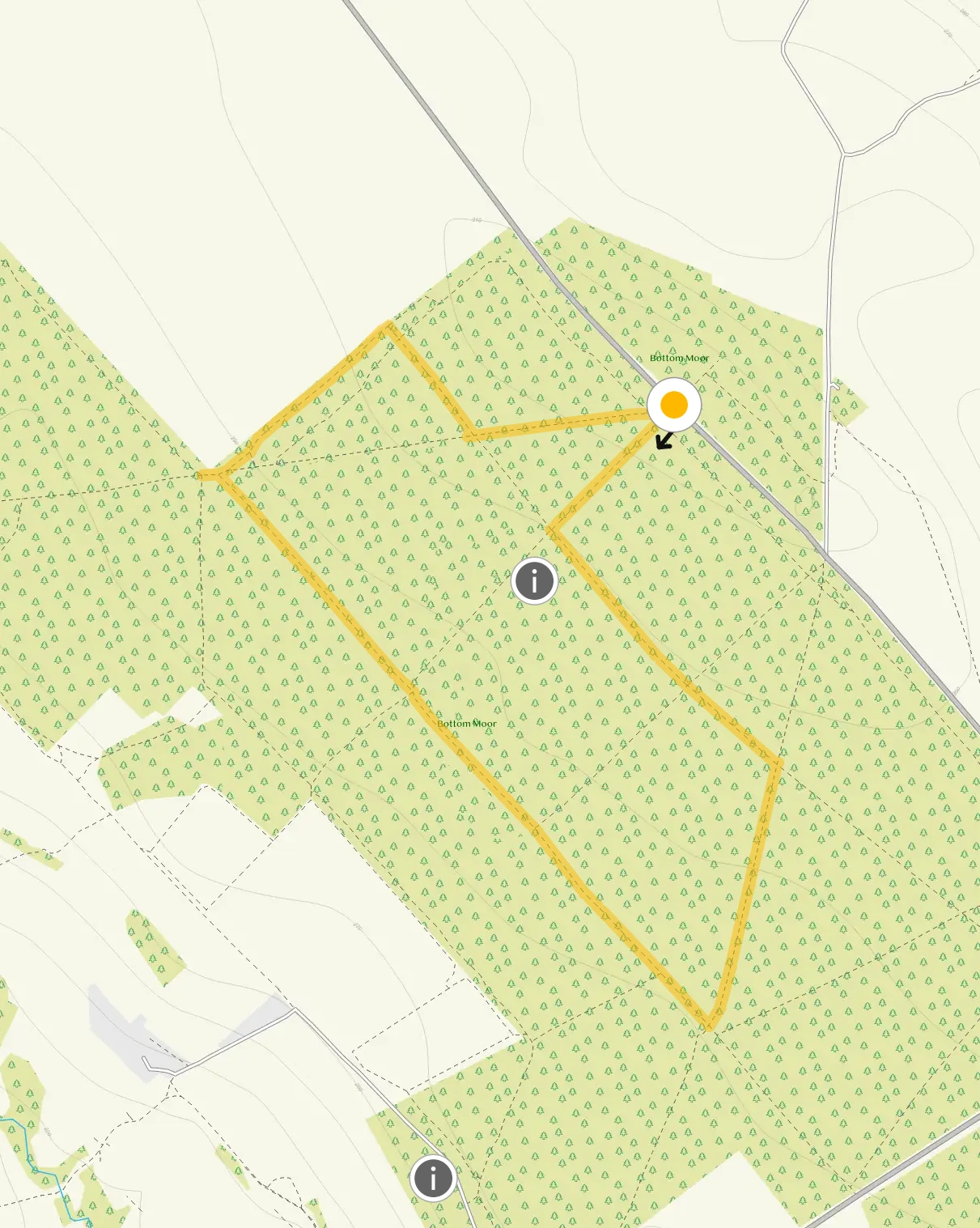 Route map for Bottom Moor Walk 1, a 1.75 mile circular walk in Derbyshire