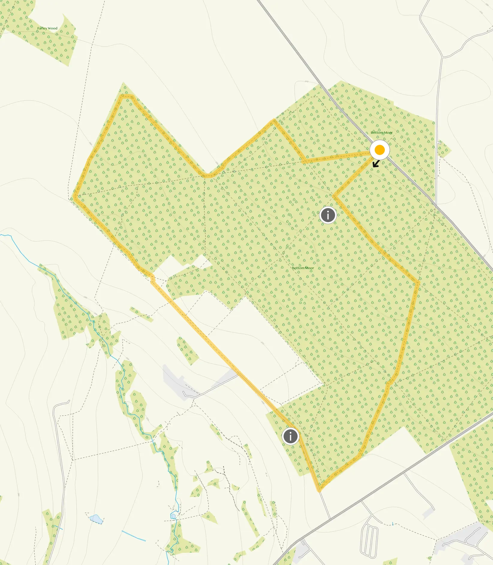 Route map for Bottom Moor Walk 2, a 2.75 mile circular walk in Derbyshire