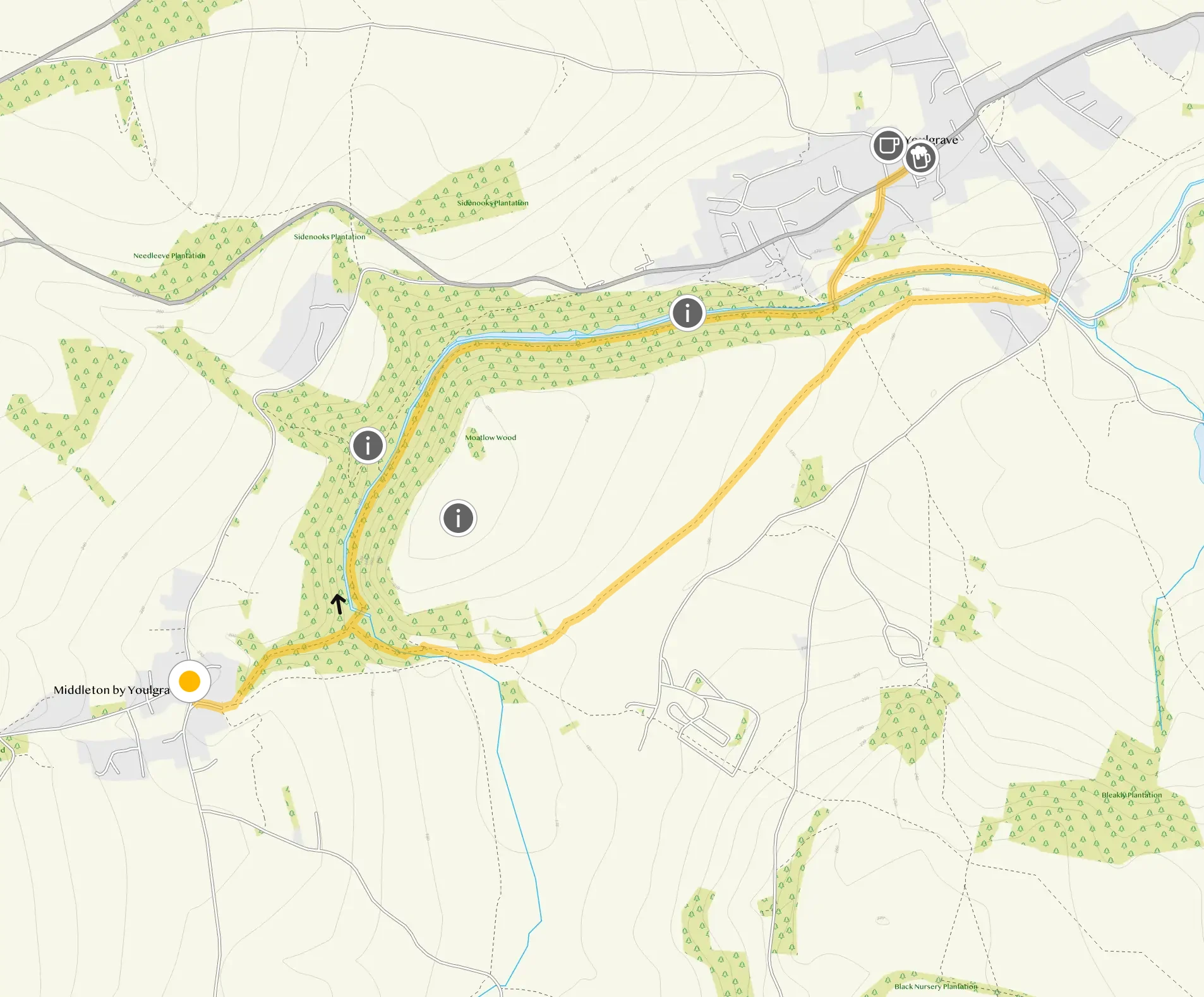 Route map for Youlgrave Walk 1, a 2.75 mile circular walk in Derbyshire