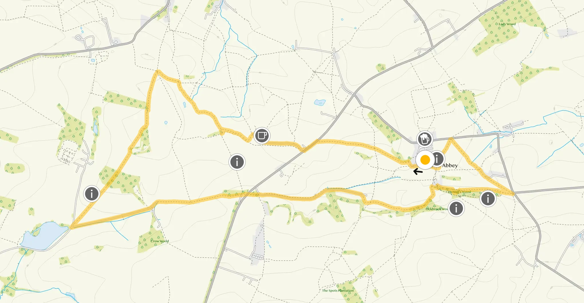 Route map for Dale Abbey Walk 2, a 5.25 mile circular walk in Derbyshire
