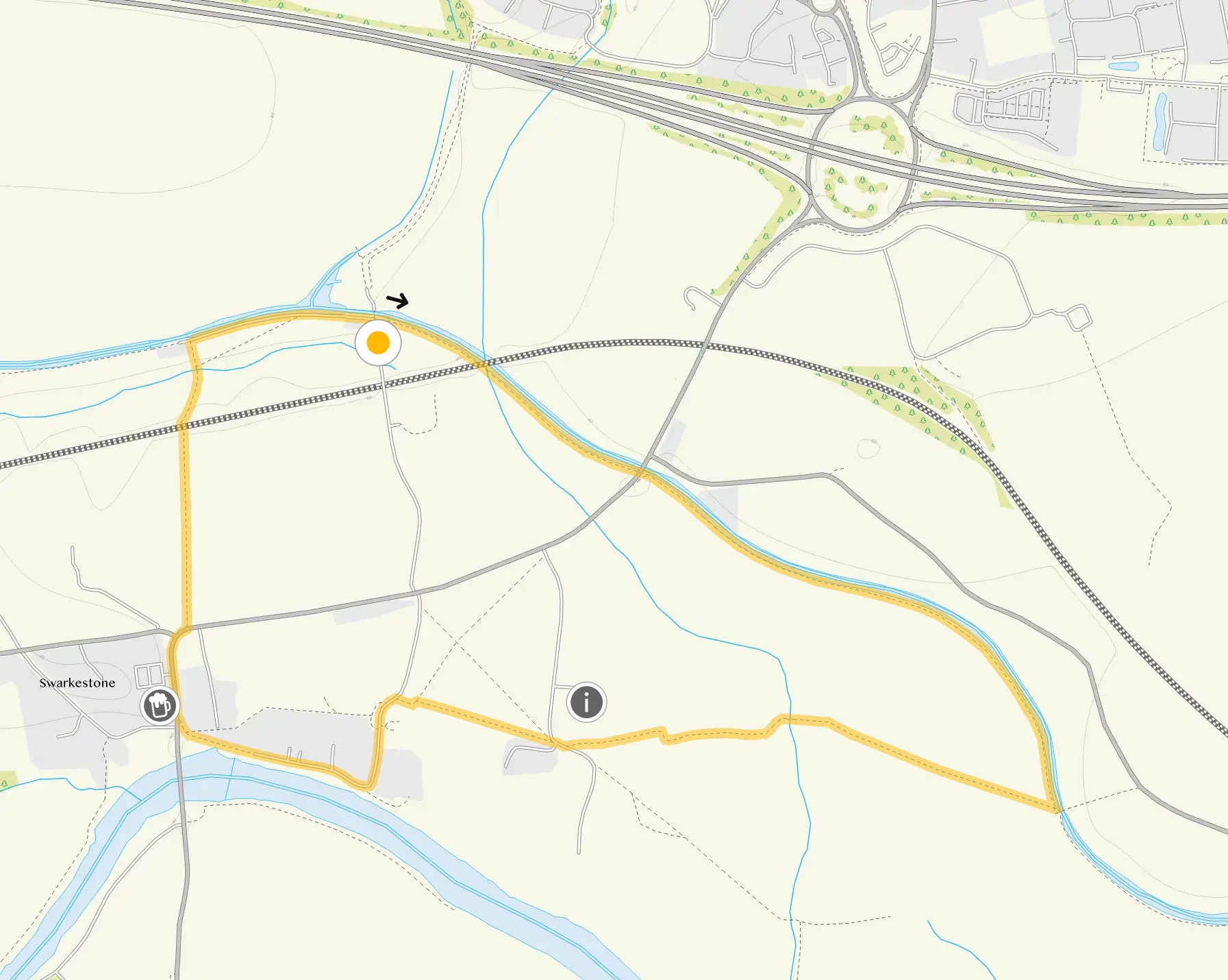 Route map for Swarkestone Walk 1, a 2.25 mile circular walk in Derbyshire