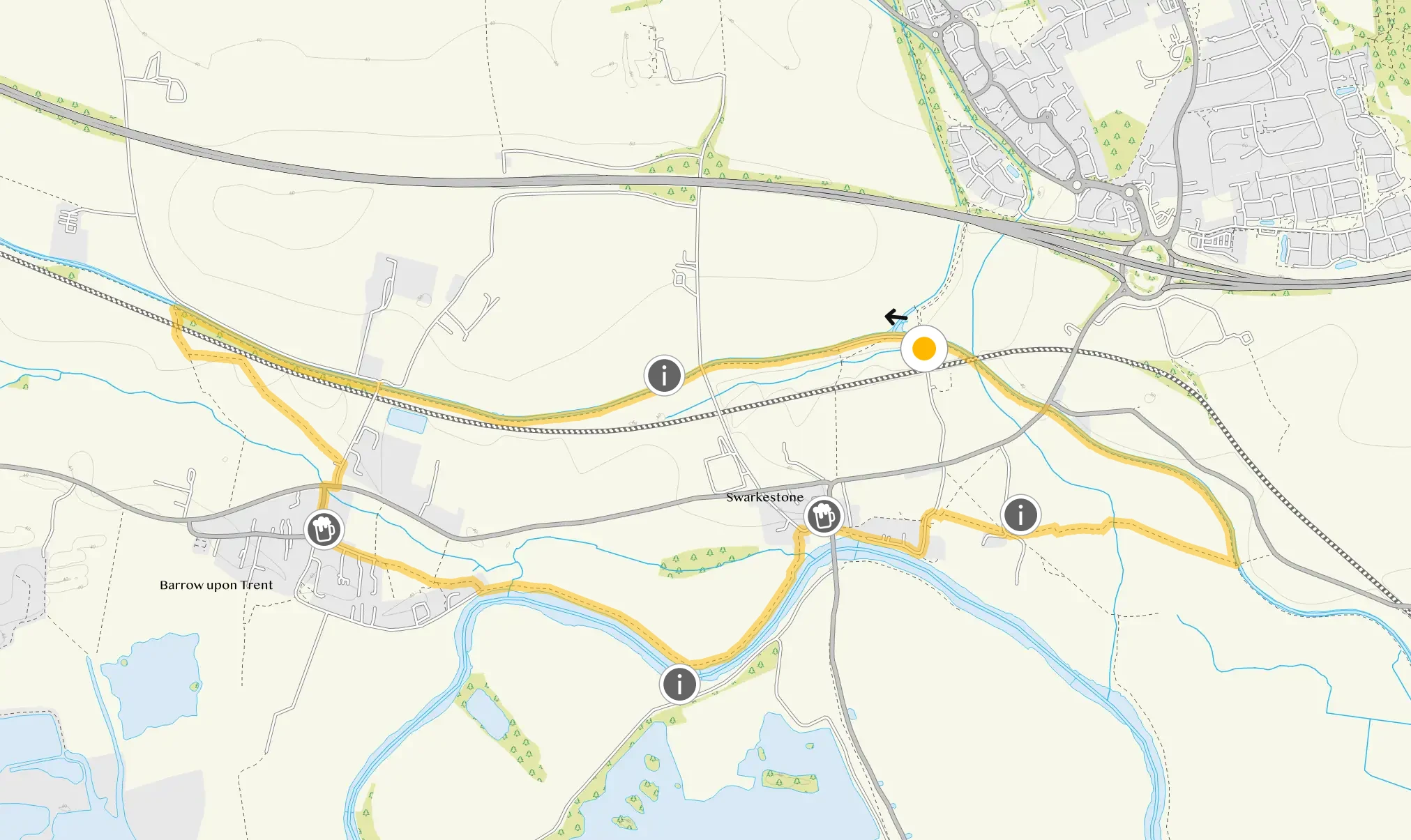 Route map for Swarkestone Walk 2, a 5 mile circular walk in Derbyshire