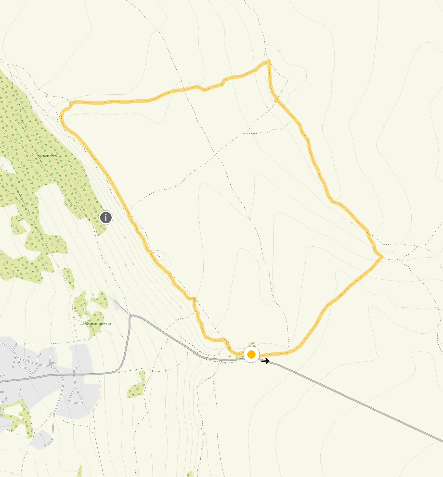 Route map for Curbar Edge Walk 1, a 2.5 mile circular walk in Derbyshire