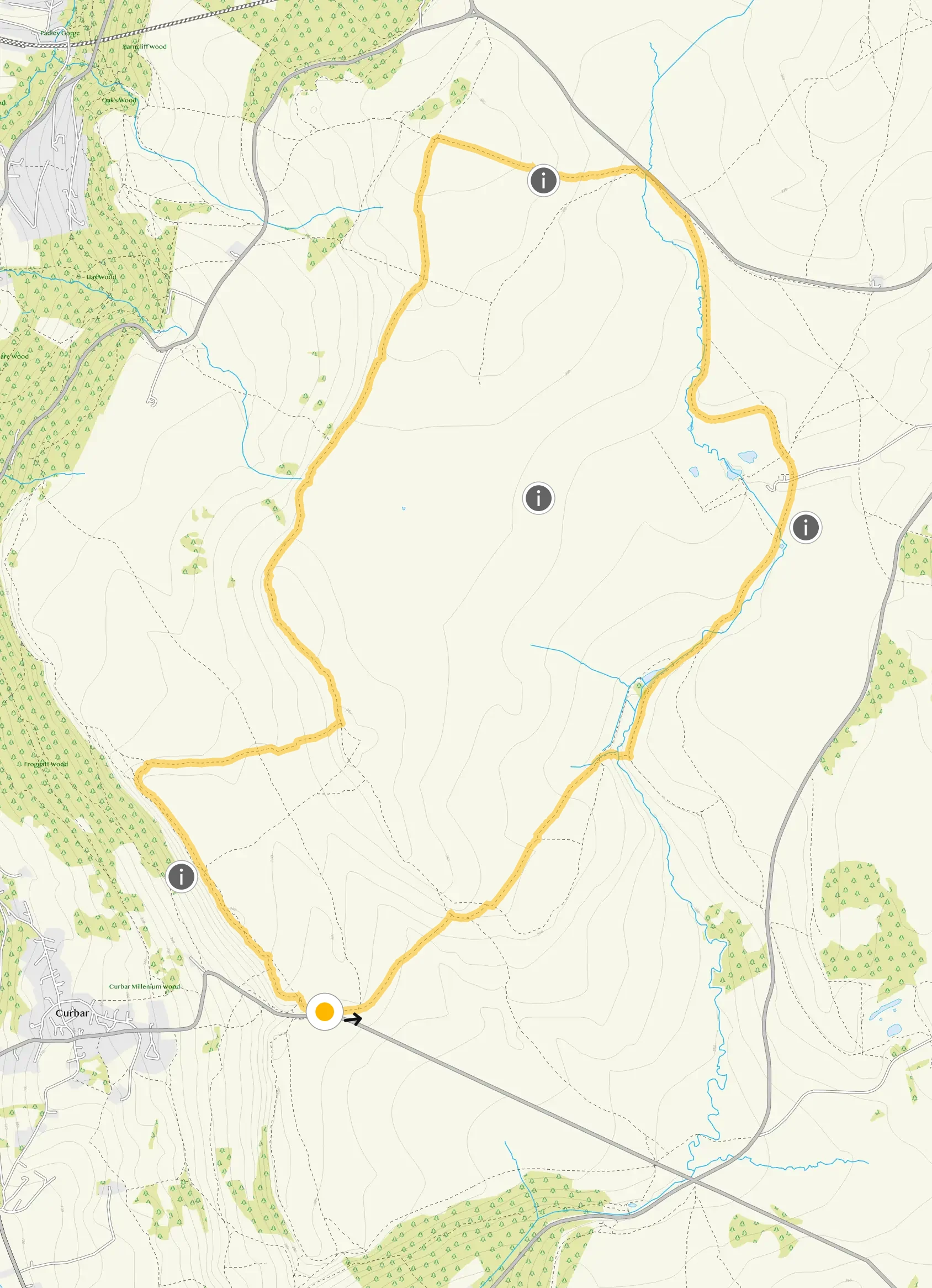 Route map for Curbar Edge Walk 2, a 7 mile circular walk in Derbyshire