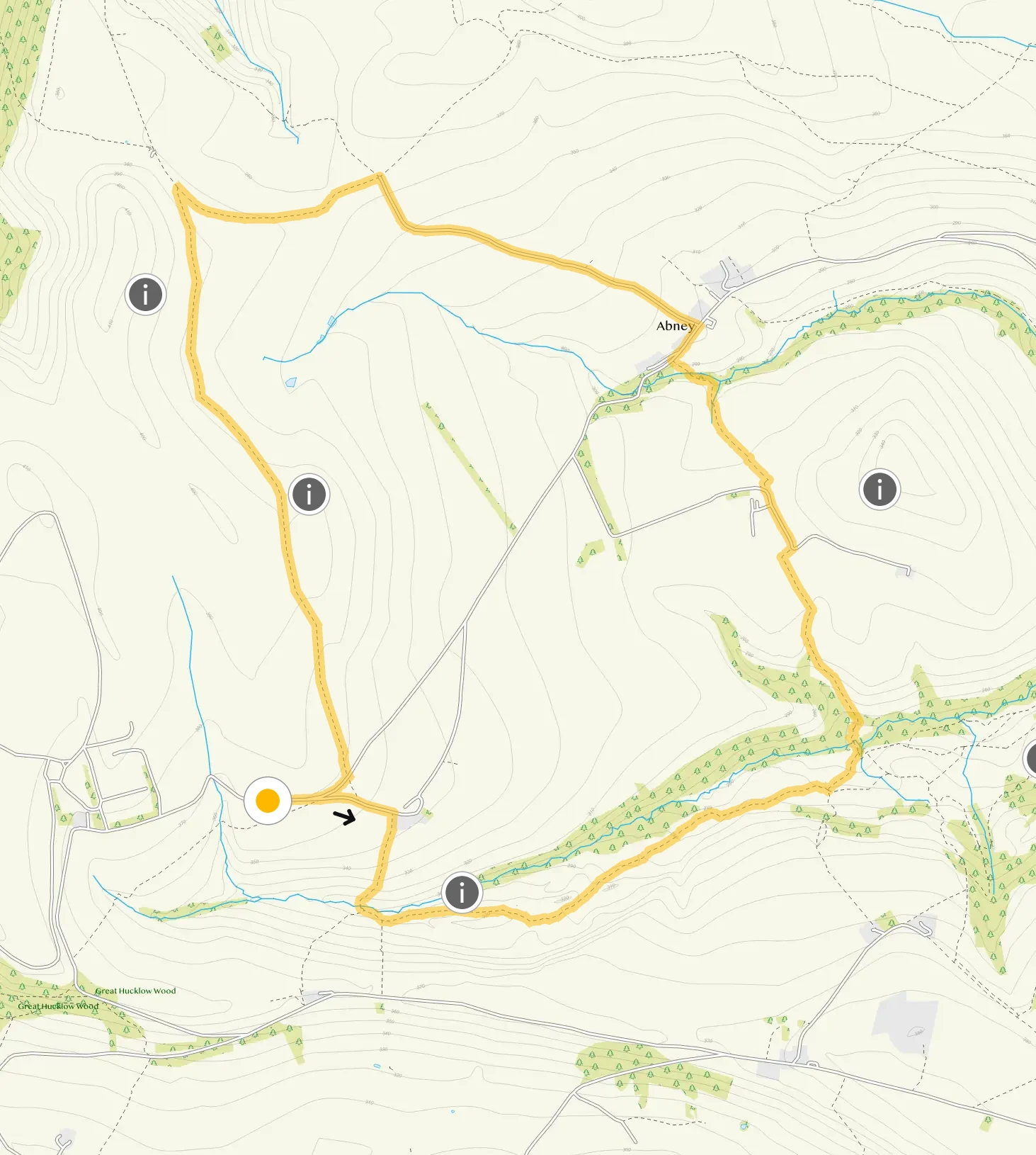 Route map for Abney Grange Walk 1, a 4.25 mile circular walk in Derbyshire